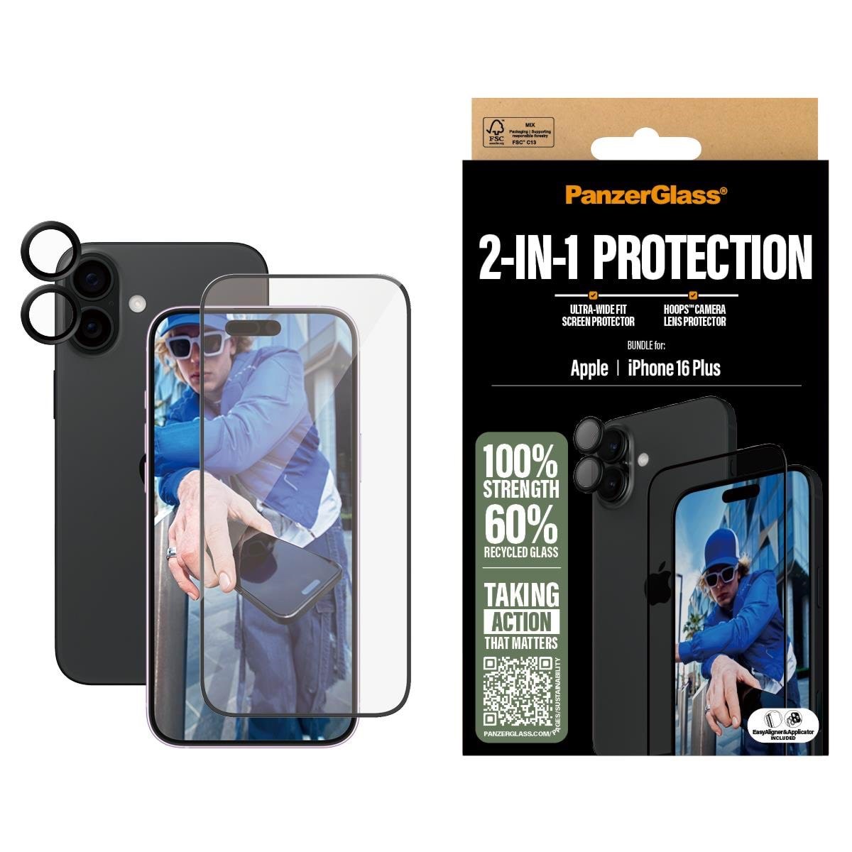PanzerGlass 2-in-1 Bundle iPhone 16 Plus Beskyttelsesglas PANZERB2863+1283