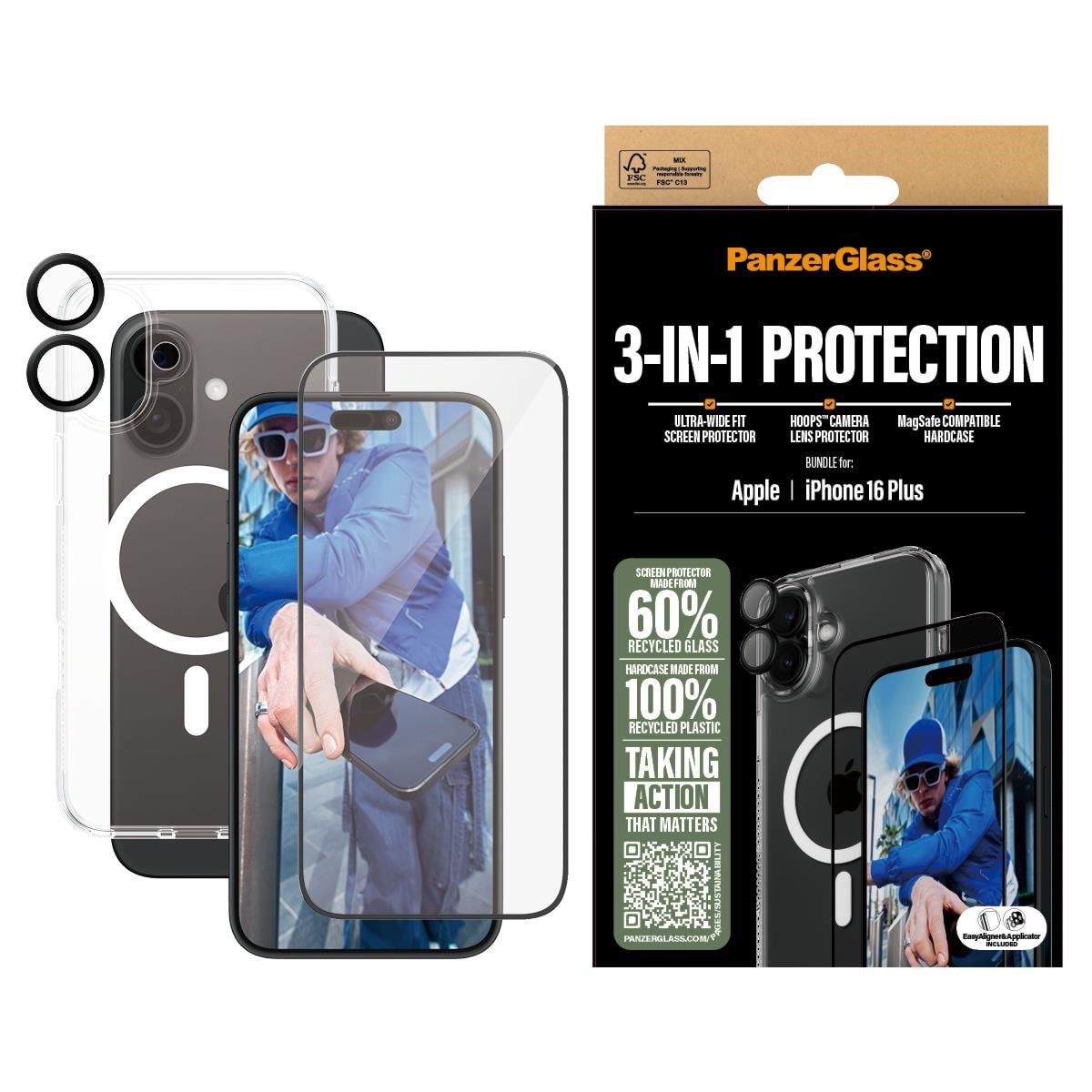 PanzerGlass 3-in-1 Protection Bundle iPhone 16 Plus Beskyttelsesglas PANZERB1293+2863+1283