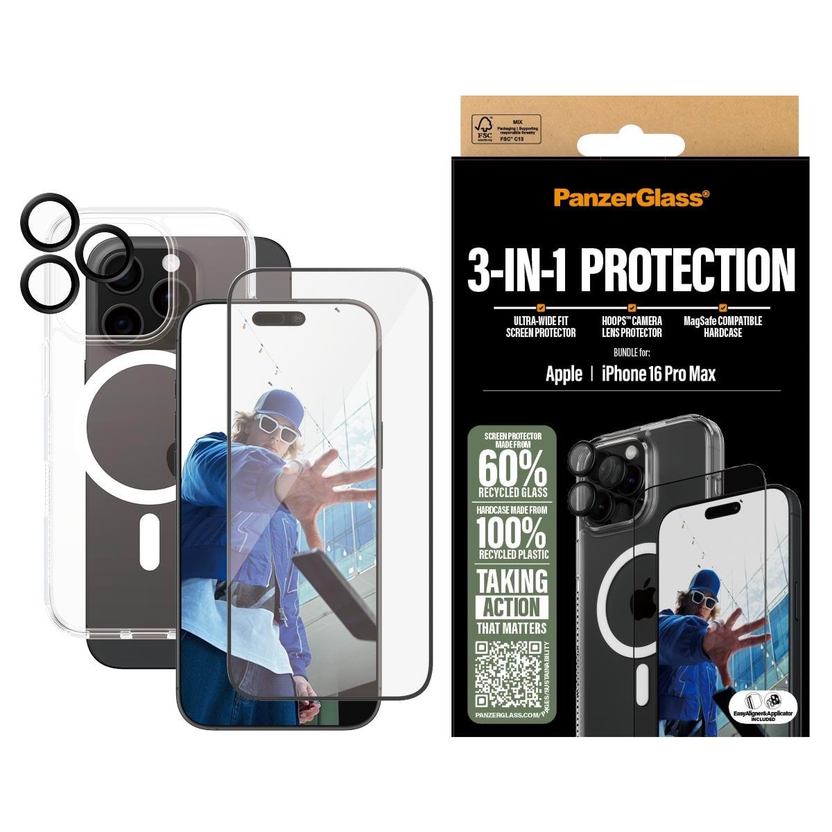 PanzerGlass 3-in-1 Protection Bundle iPhone 16 Pro Max Beskyttelsesglas PANZERB1294+2864+1284