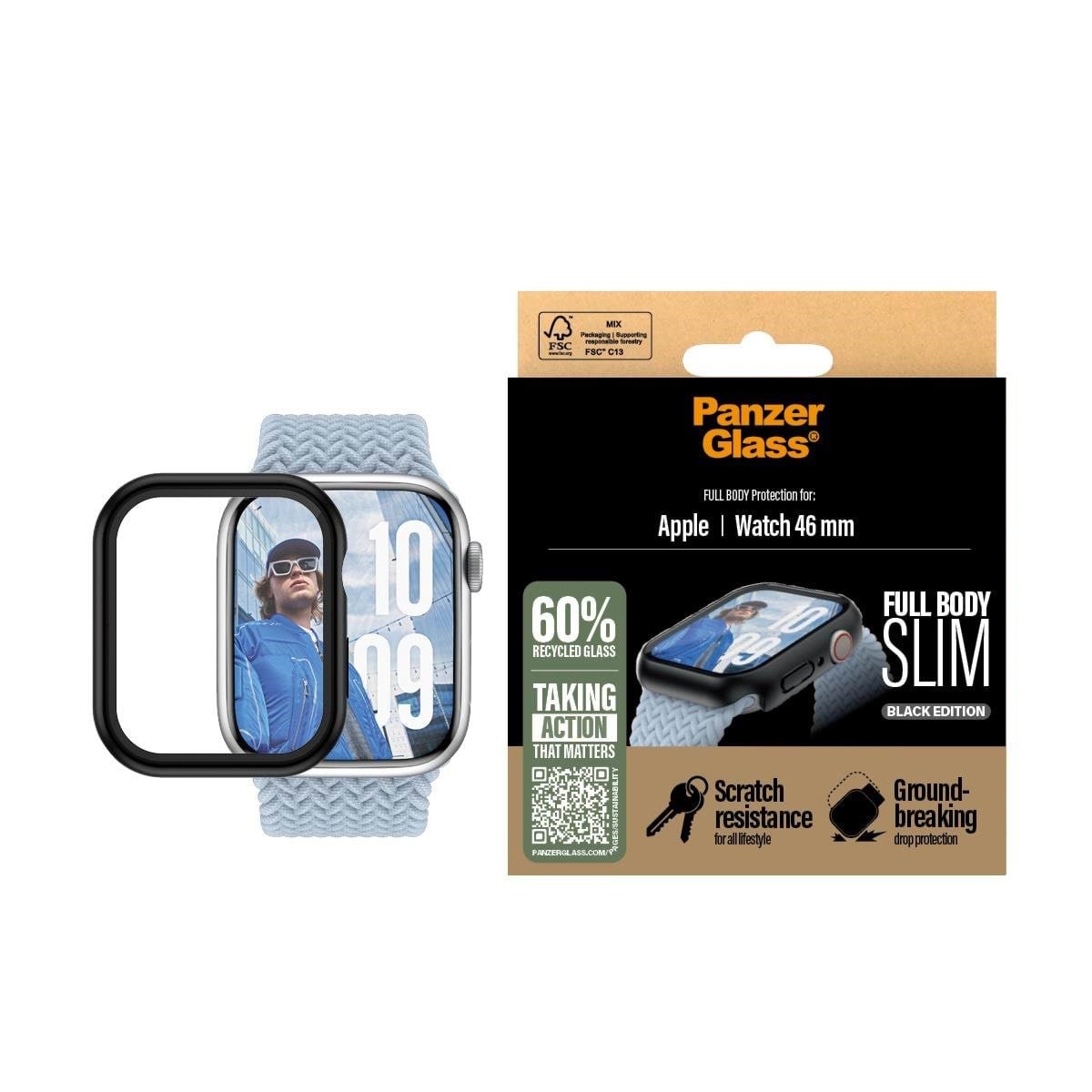 PanzerGlass Screen Protector Snappie Full Body Slim Black Apple Watch Series 10 | 46mm Smartwatch Tilbehør PANZER3717