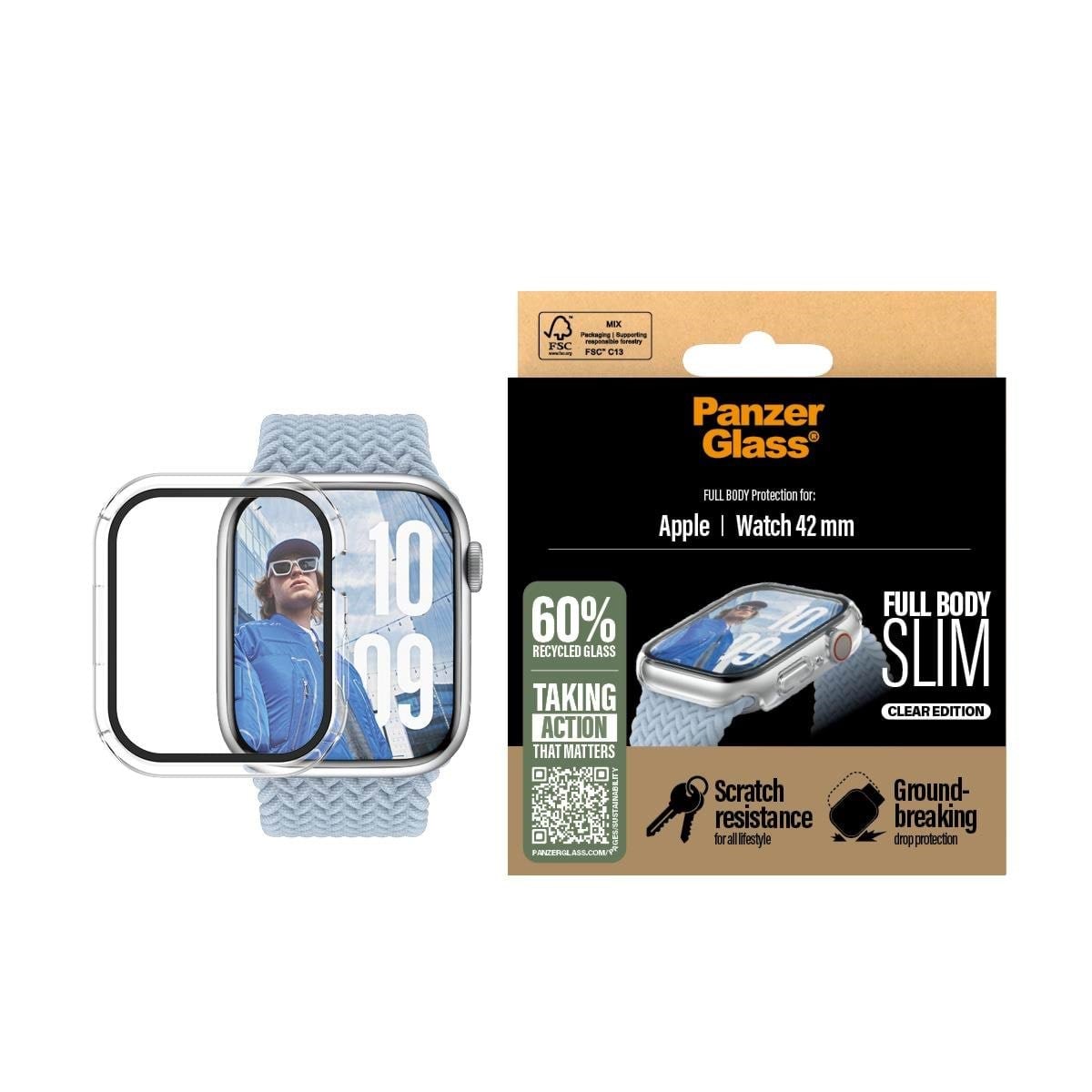 PanzerGlass Screen Protector Snappie Full Body Slim Transparent Apple Watch Series 10 | 42mm Smartwatch Tilbehør PANZER3713