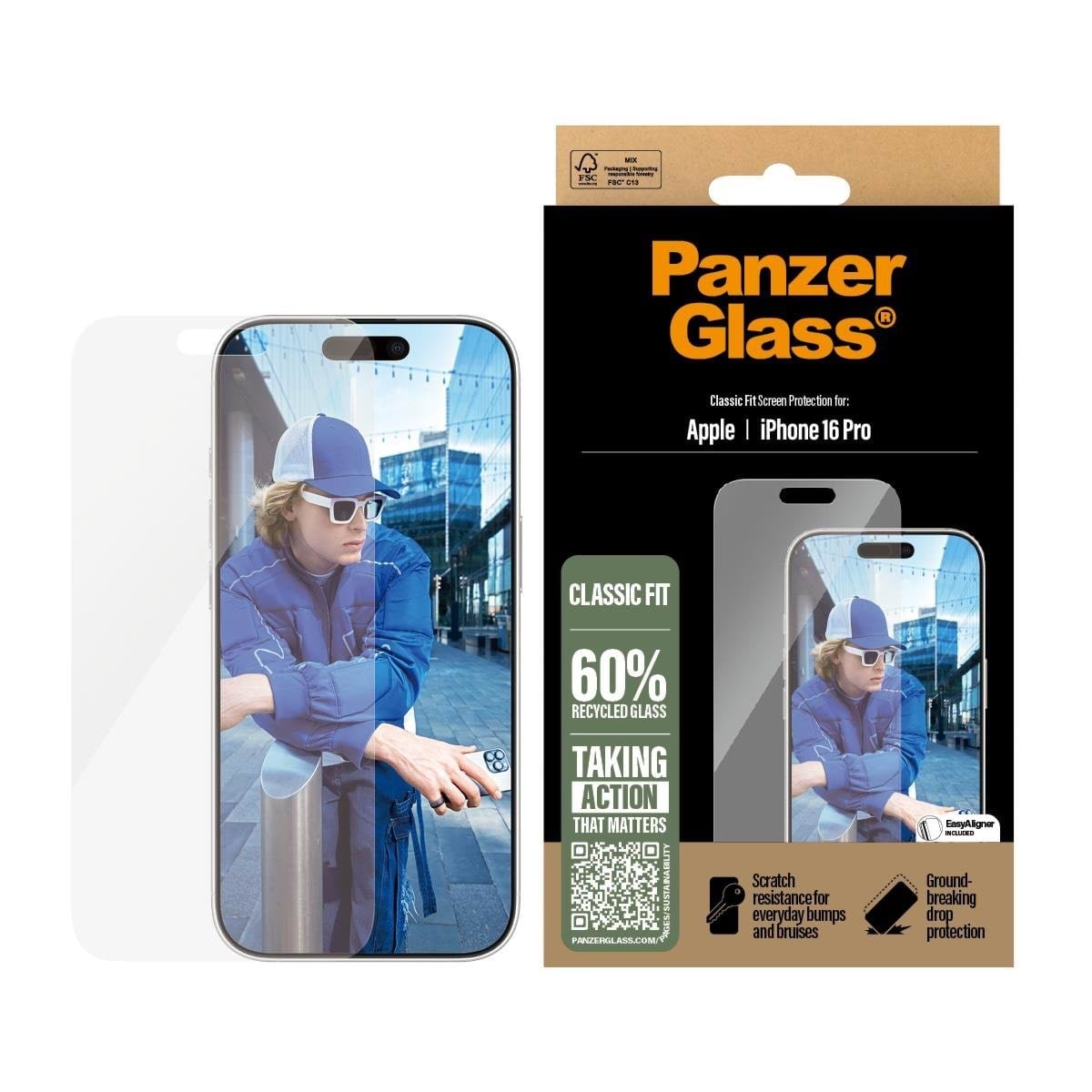PanzerGlass Screen Protector iPhone 16 Pro | Classic Fit Beskyttelsesglas PANZER2874