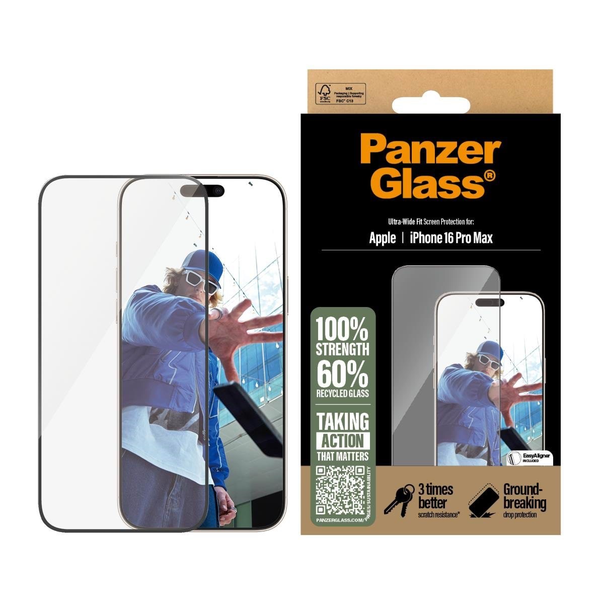 PanzerGlass Screen Protector iPhone 16 Pro Max | Ultra-Wide Fit Beskyttelsesglas PANZER2864
