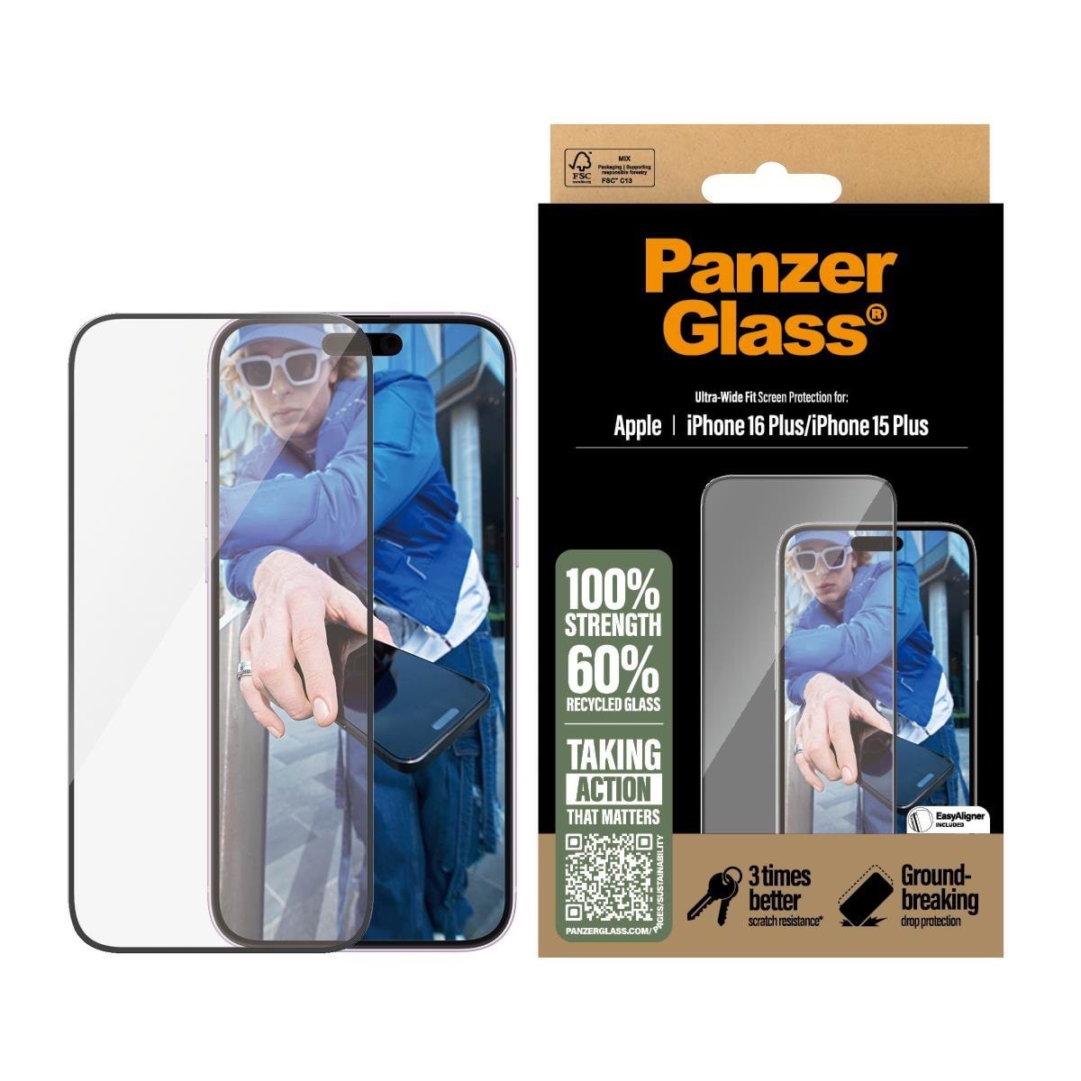 PanzerGlass Screen Protector iPhone 16 Plus | Ultra-Wide Fit Beskyttelsesglas PANZER2863