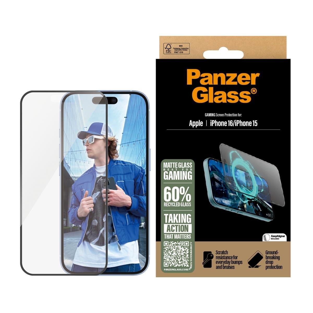 PanzerGlass Gaming Screen Protector iPhone 16 | Ultra-Wide Fit Beskyttelsesglas PANZER2857