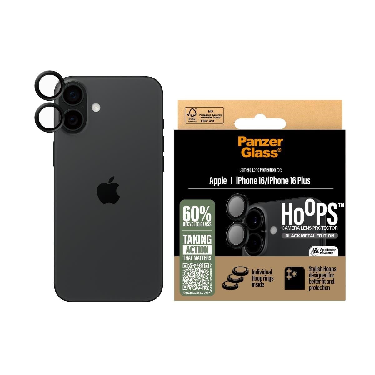 PanzerGlass Hoops Black Lens Protector iPhone 16 | 16 Plus Mobil Tilbehør PANZER1283