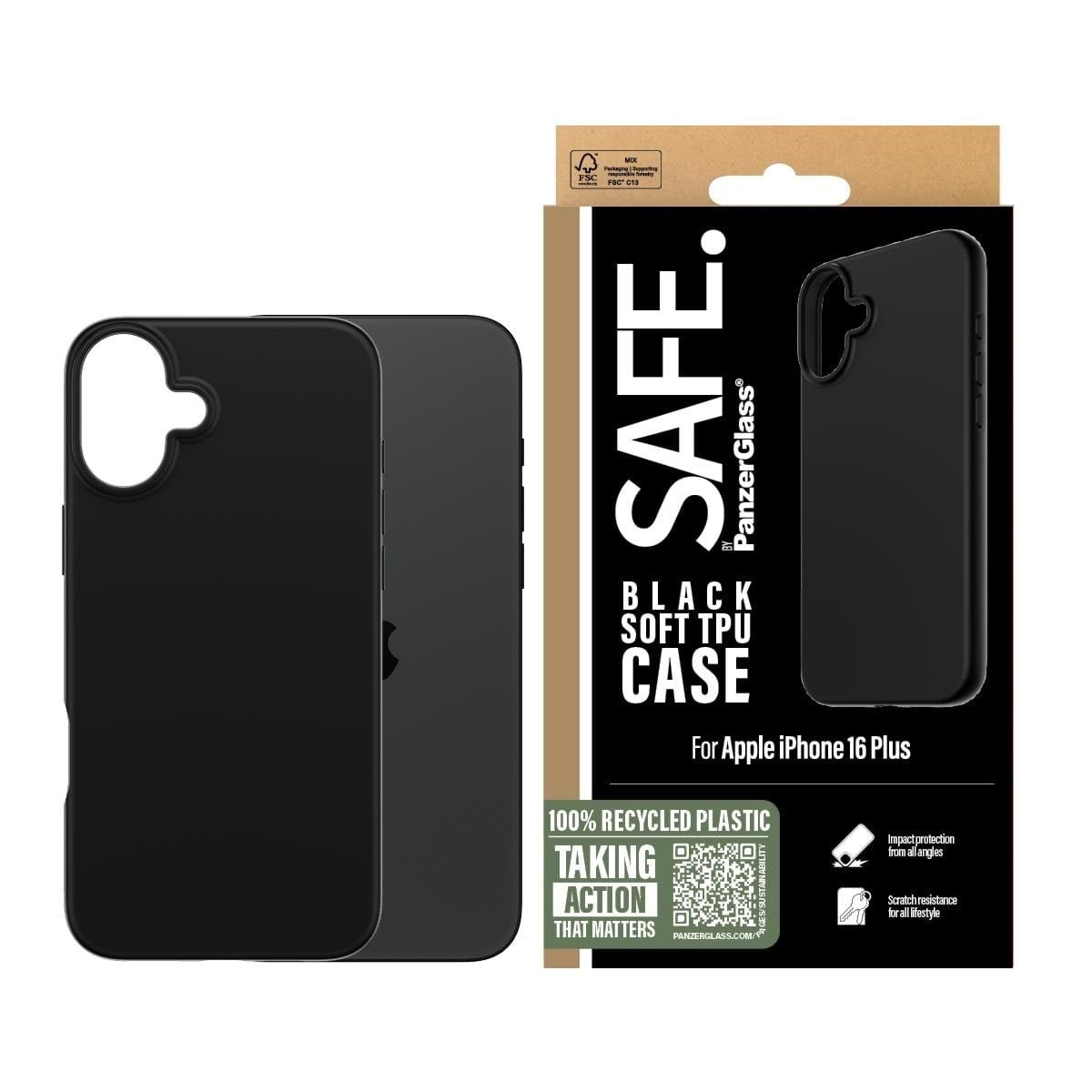 SAFE by PanzerGlass TPU Case iPhone 16 Plus | Black Mobilcover SAFE95902