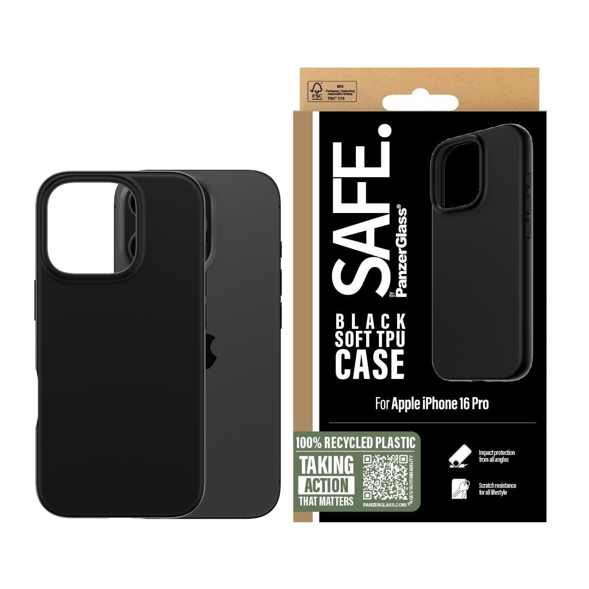 SAFE by PanzerGlass TPU Case iPhone 16 Pro | Black Mobilcover SAFE95901