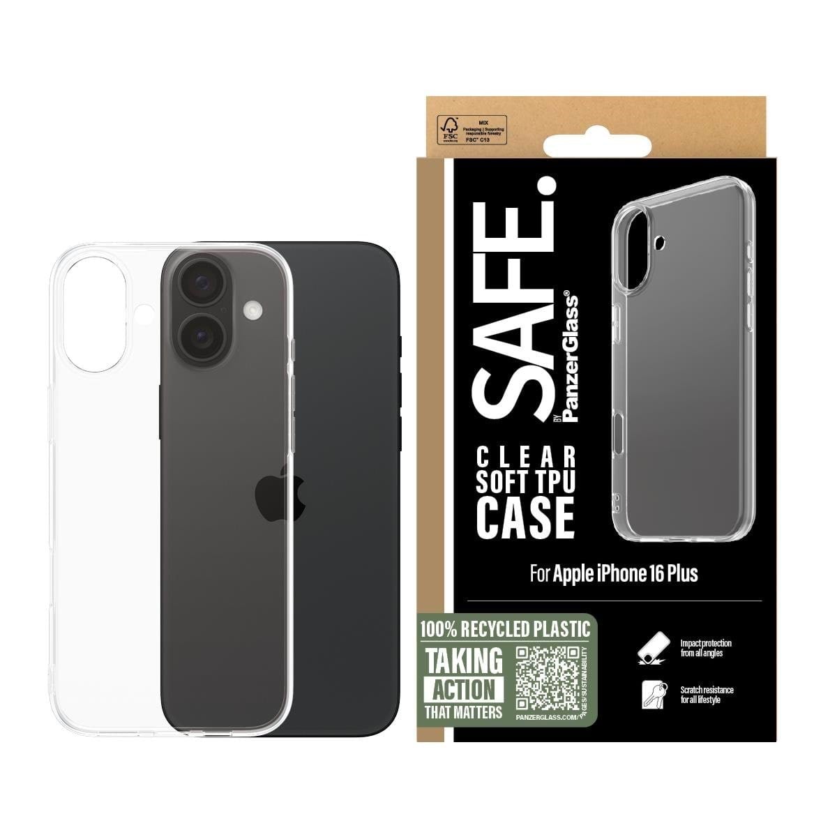 SAFE by PanzerGlass TPU Case iPhone 16 Plus | Transparent Mobilcover SAFE95898