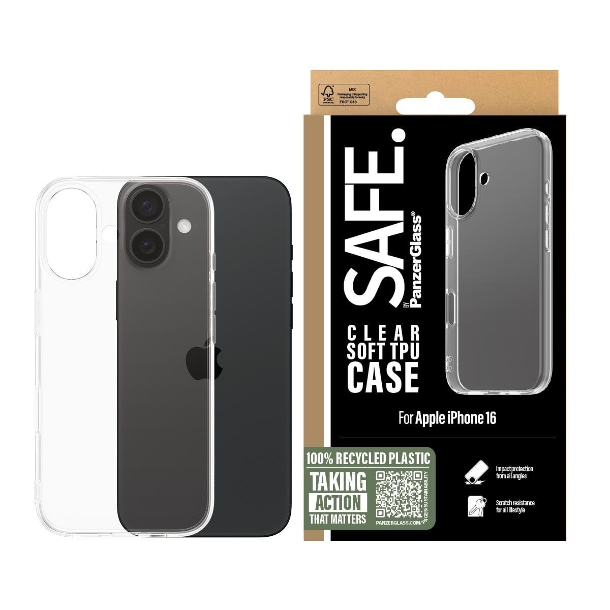 SAFE by PanzerGlass TPU Case iPhone 16 | Transparent Mobilcover SAFE95896