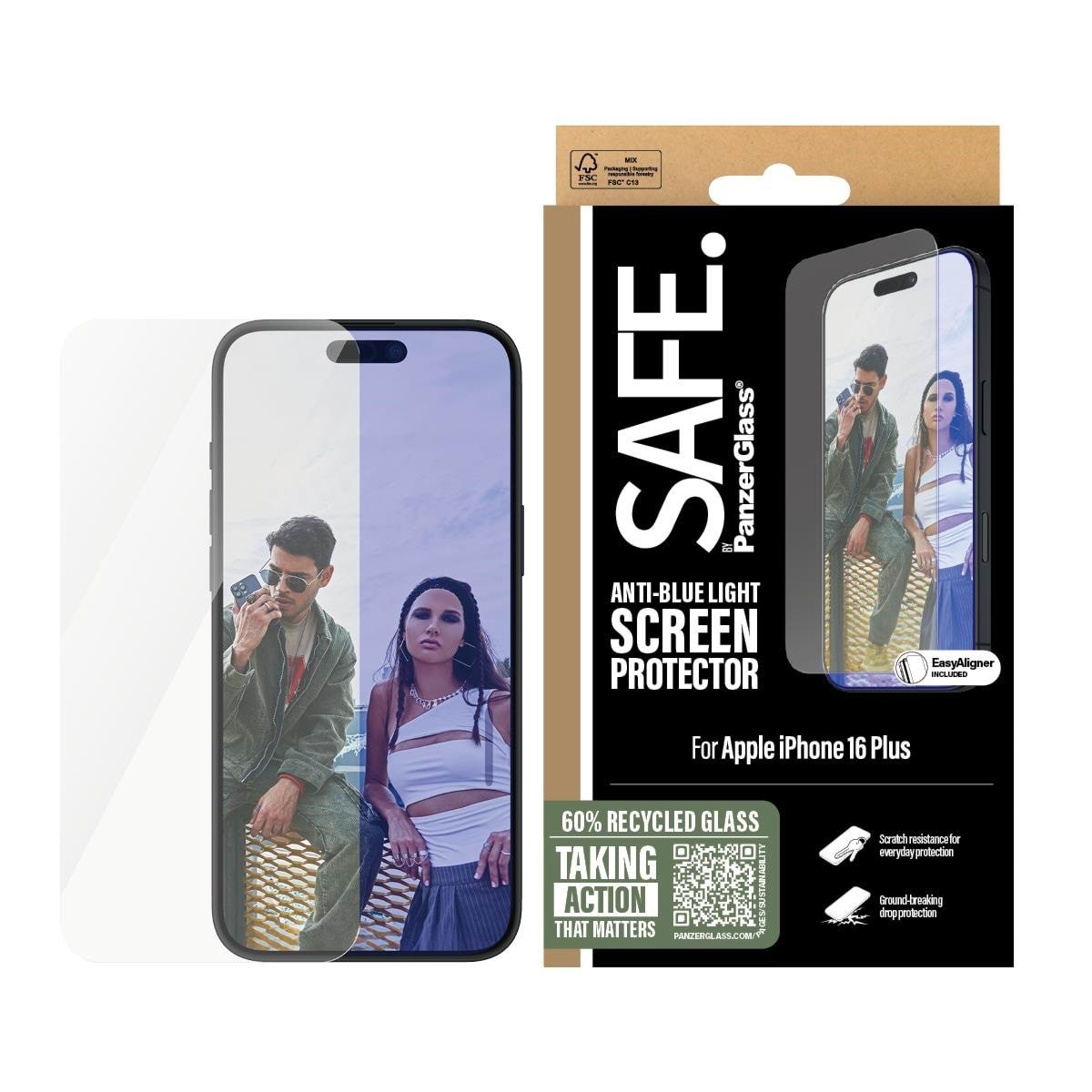 SAFE by PanzerGlass EyeCare Screen Protector iPhone 16 Plus | Ultra-Wide Fit