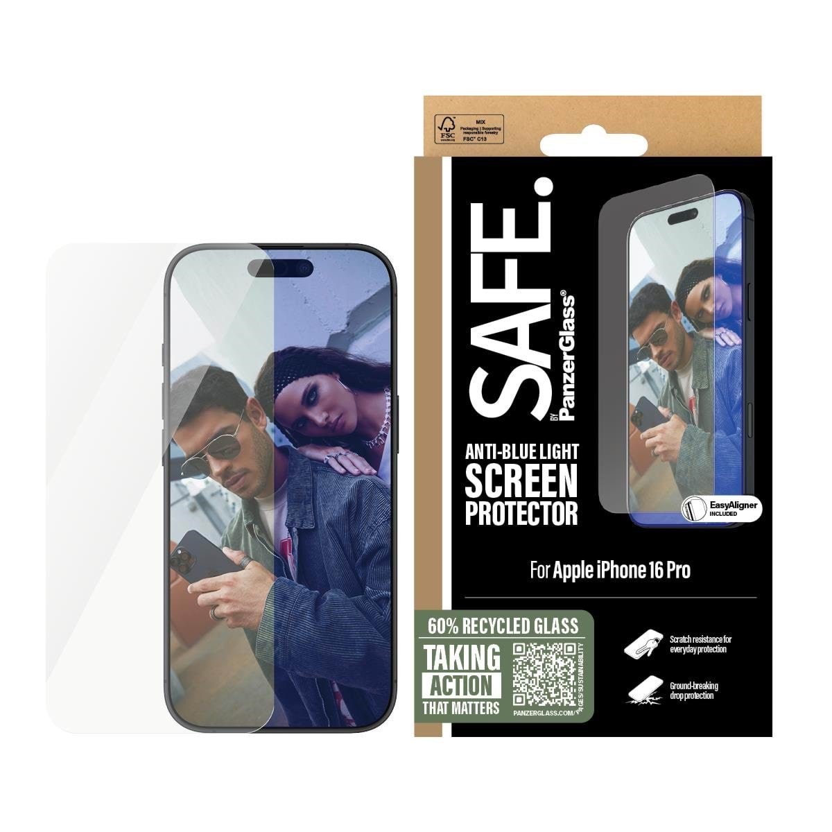 SAFE by PanzerGlass EyeCare Screen Protector iPhone 16 Pro | Ultra-Wide Fit