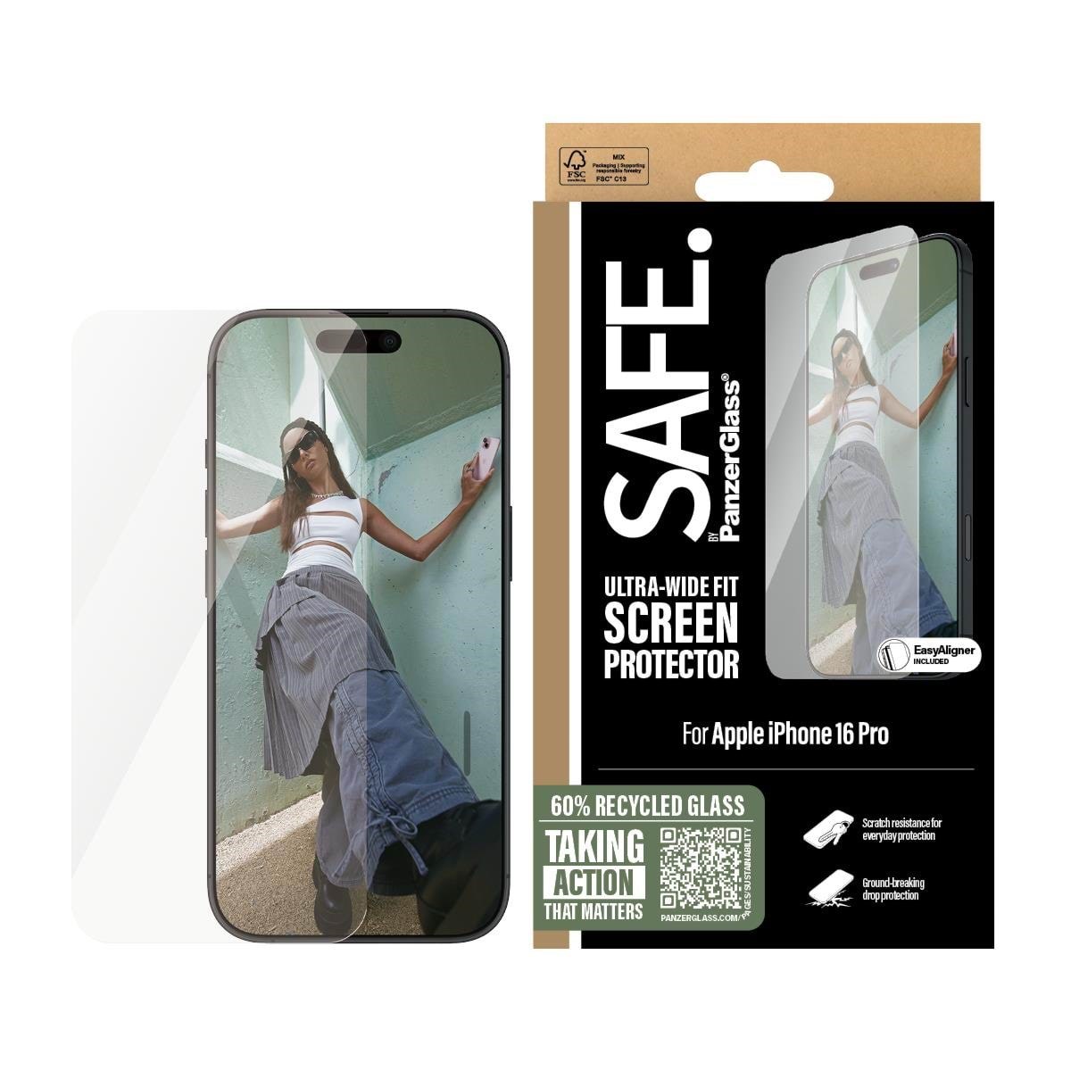 SAFE by PanzerGlass Screen Protector iPhone 16 Pro | Ultra-Wide Fit Beskyttelsesglas SAFE95876
