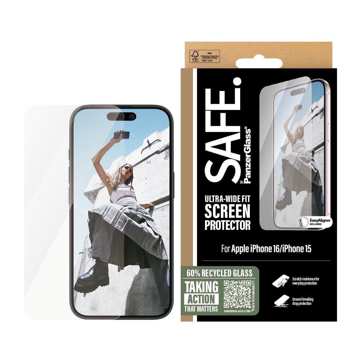 SAFE by PanzerGlass Screen Protector iPhone 16 | 15 | Ultra-Wide Fit Beskyttelsesglas SAFE95875