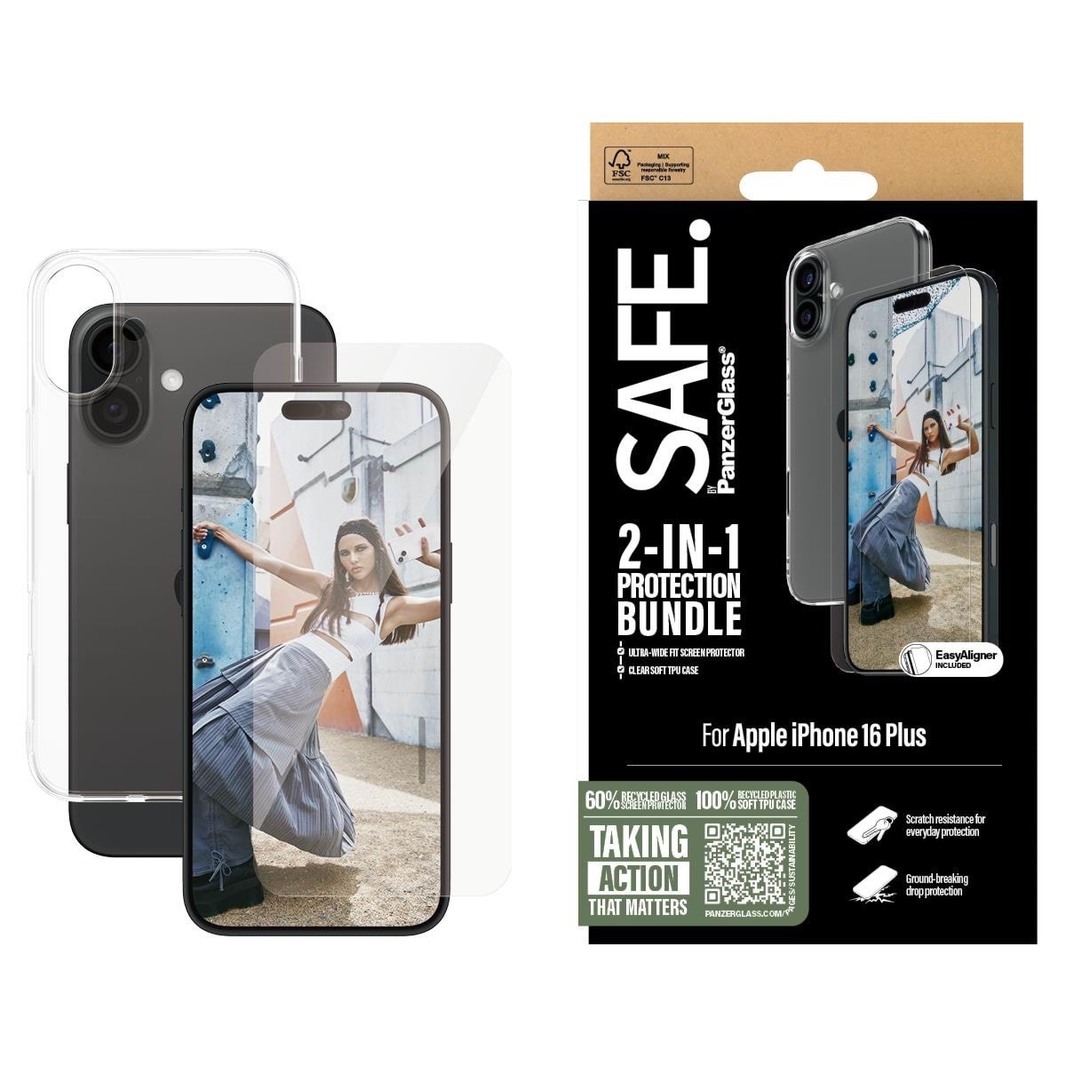 SAFE by PanzerGlass 2-in-1 Protection Bundle iPhone 16 Plus Beskyttelsesglas BSAFE95898