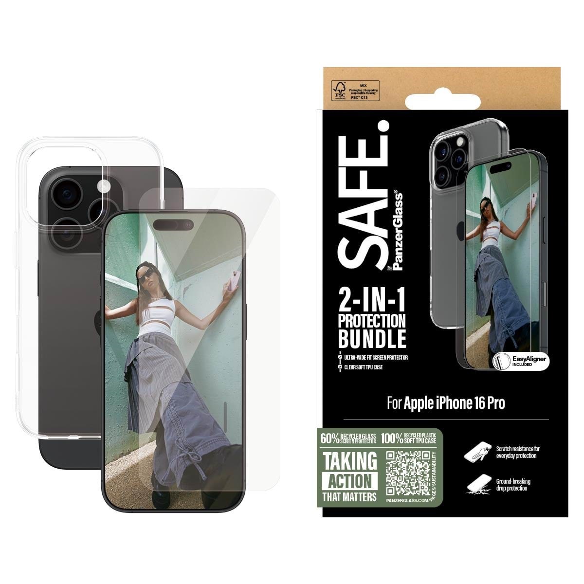 SAFE by PanzerGlass 2-in-1 Protection Bundle iPhone 16 Pro Beskyttelsesglas BSAFE95897
