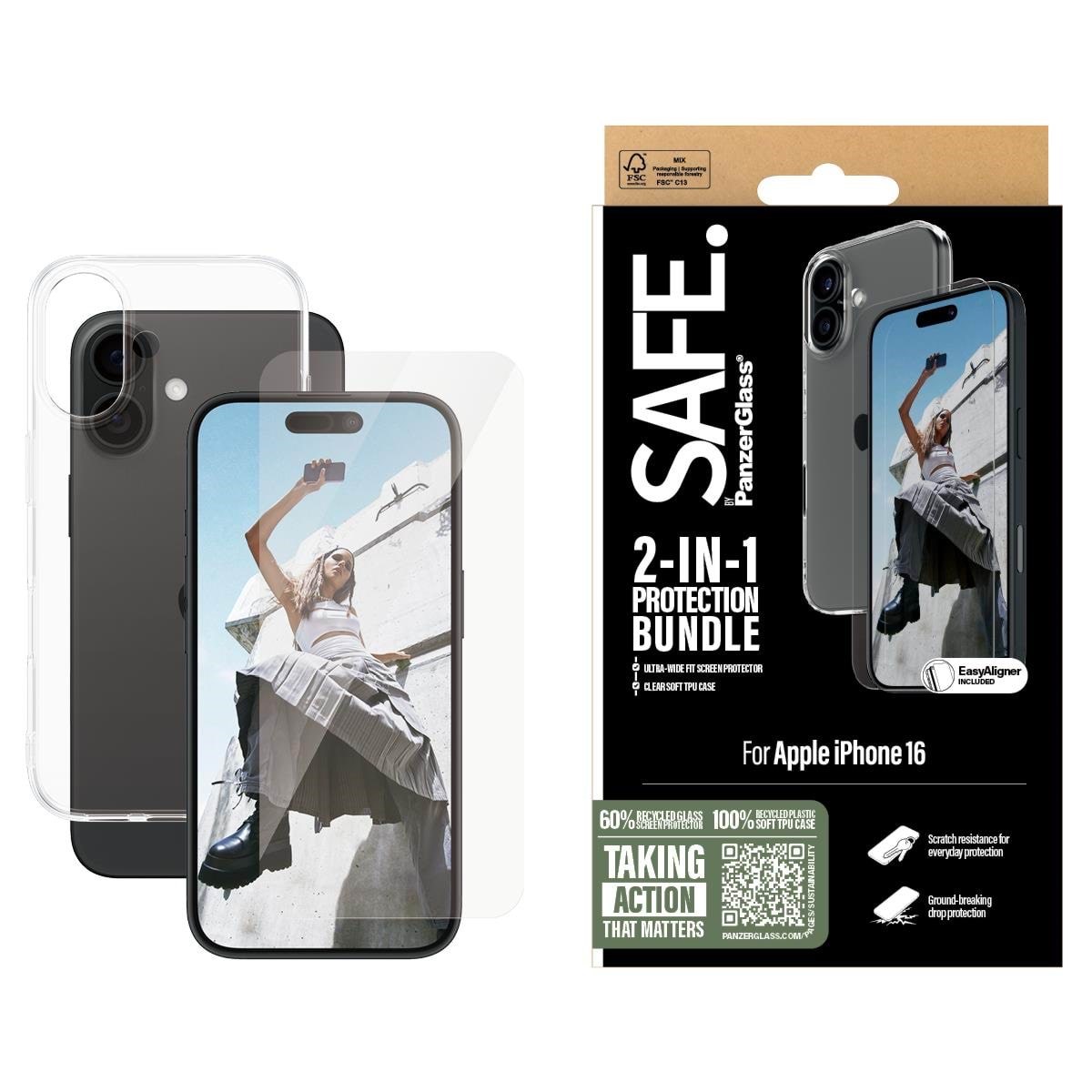 SAFE by PanzerGlass 2-in-1 Protection Bundle iPhone 16 Beskyttelsesglas BSAFE95896