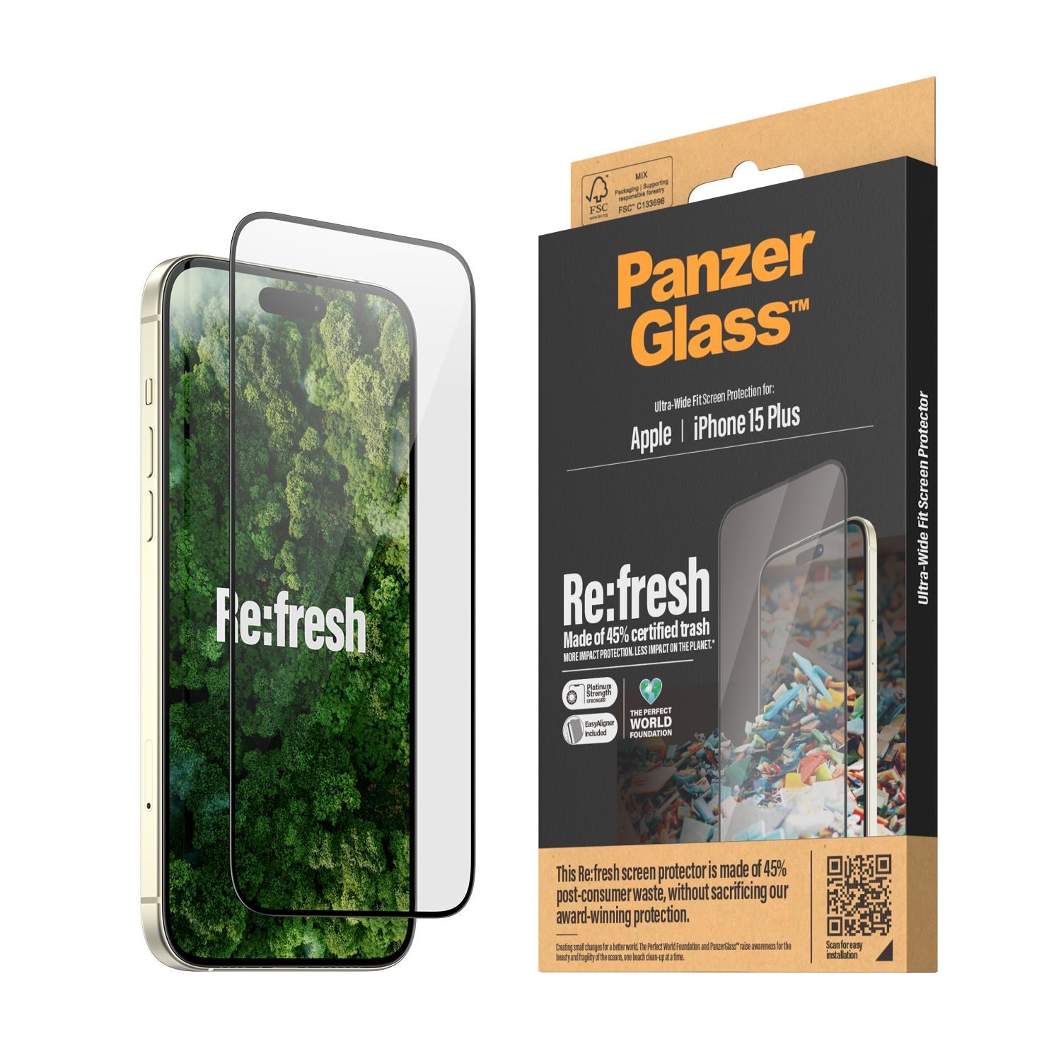 PanzerGlass Re:fresh Screen Protector iPhone 15 Plus | Ultra-Wide Fit w. EasyAligner