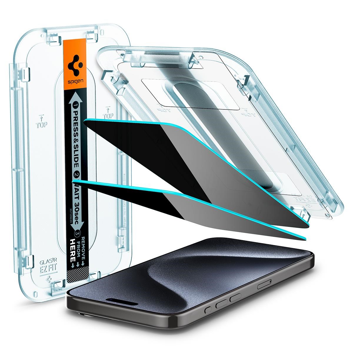 Spigen Glass tR EZ Fit HD Privacy 1 Pack - iPhone 15 Pro Beskyttelsesglas AGL07120