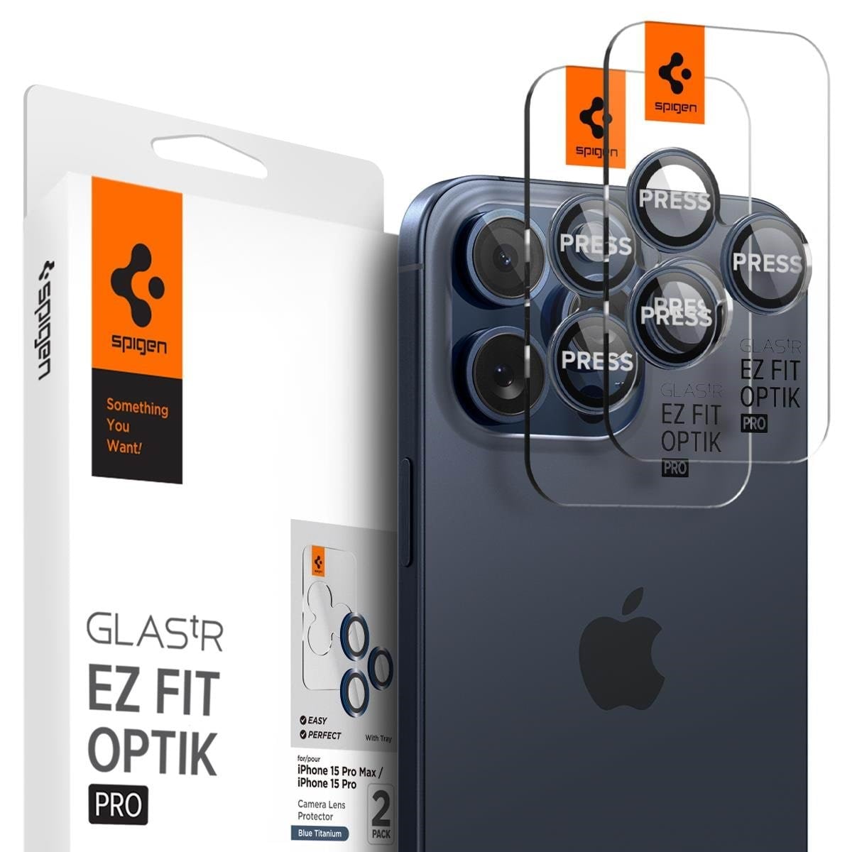 Spigen Glass tR EZ Fit Optik Pro 2 Pack - blue titanium -iPhone17/16/15 Pro / 17/16/15 Pro Max