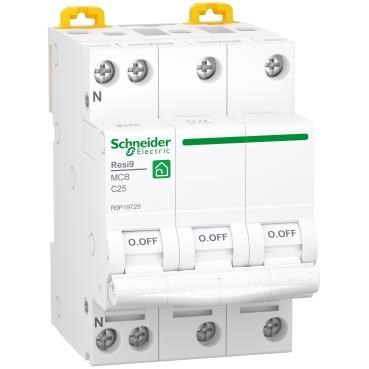Schneider Electric Resi9 XP MCB/automatsikring 3PN C-karakteristik 25A 6kA 54mm
