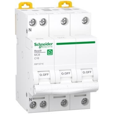 Schneider Electric Resi9 XP MCB/automatsikring 3PN C-karakteristik 16A 6kA 54mm Komponent Til Tavle Og Kasse R9P19716