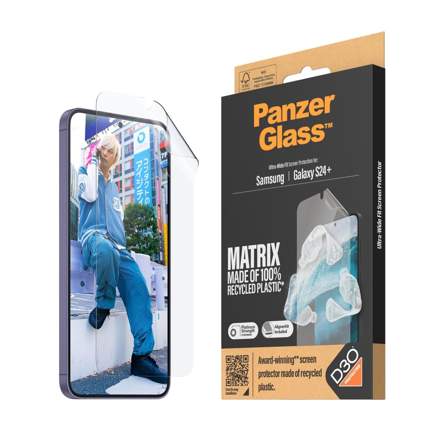 PanzerGlass MATRIX Screen Protector with D3O Samsung Galaxy S24 Plus | Ultra-Wide Fit w. AlignerKit Beskyttelsesglas PANZER7354