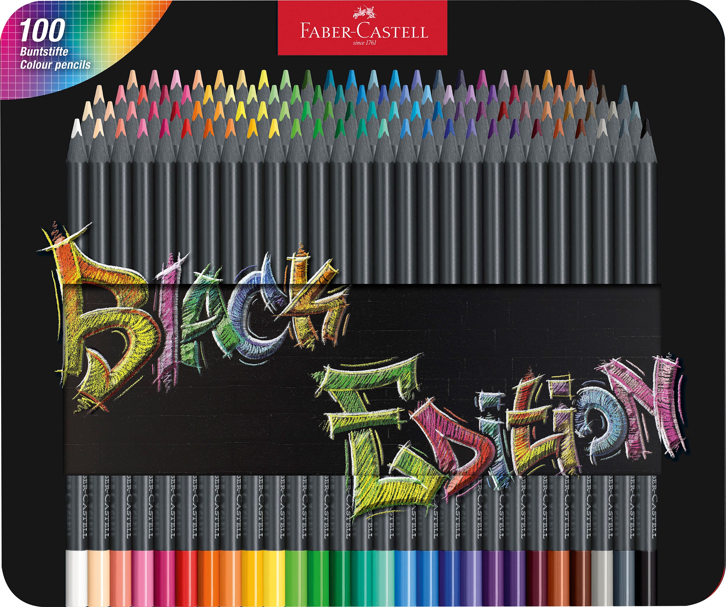 Faber-Castell Black Edition triangular Tin box 100 ass Tegneværktøj Farvet blyant 116490