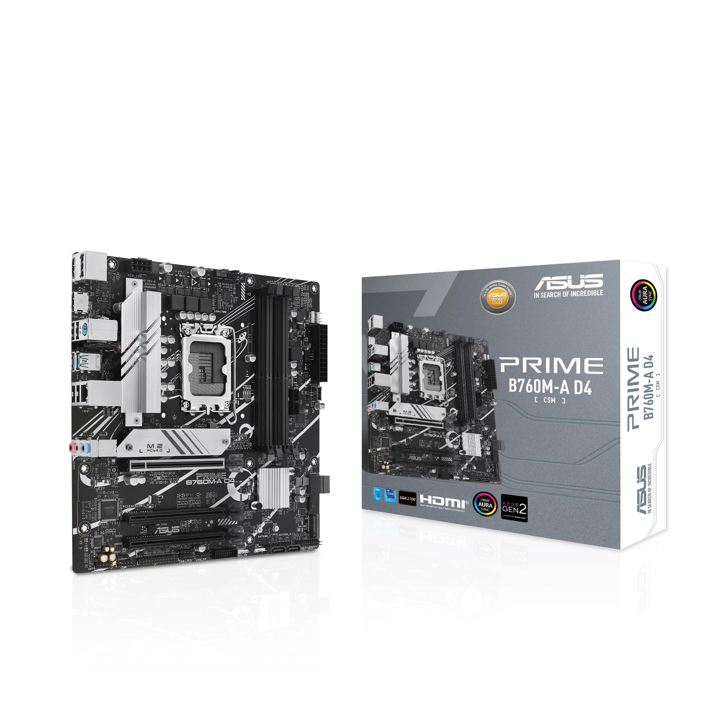 ASUS PRIME B760M-A D4-CSM (V2) Bundkort - Intel B760 - Intel LGA1700 - DDR4 RAM - Micro-ATX
