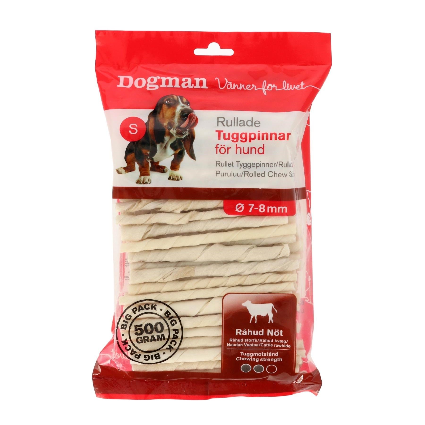 Dogman Rullede tyggepinde Oksehud 500g (100-Pack) Hundeudstyr 305498