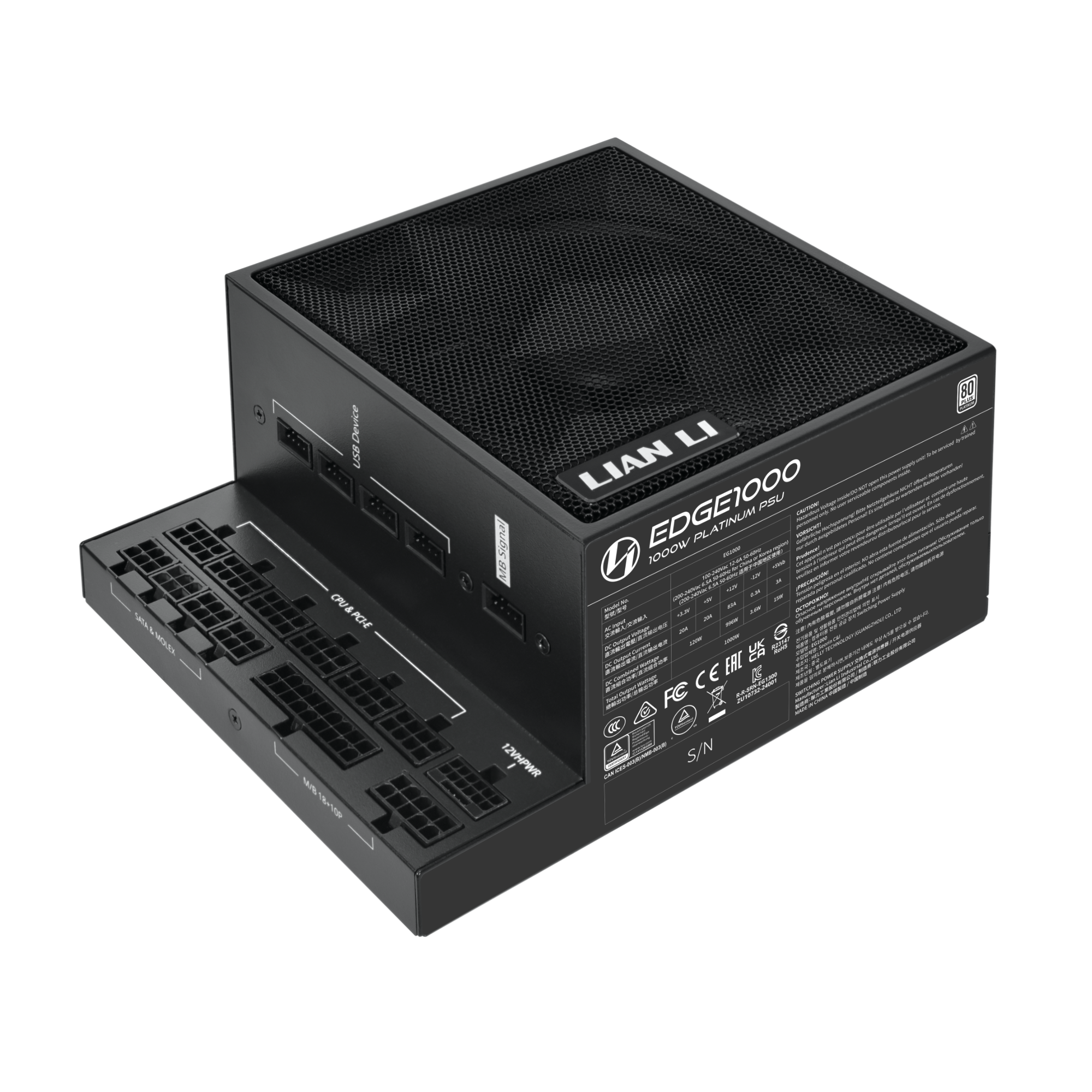 Lian Li EDGE 1000 Strømforsyning - 1000 Watt - 120 mm - ATX 3.1 - 80 Plus Platinum certified Strømforsyning Sort EG1000 Black