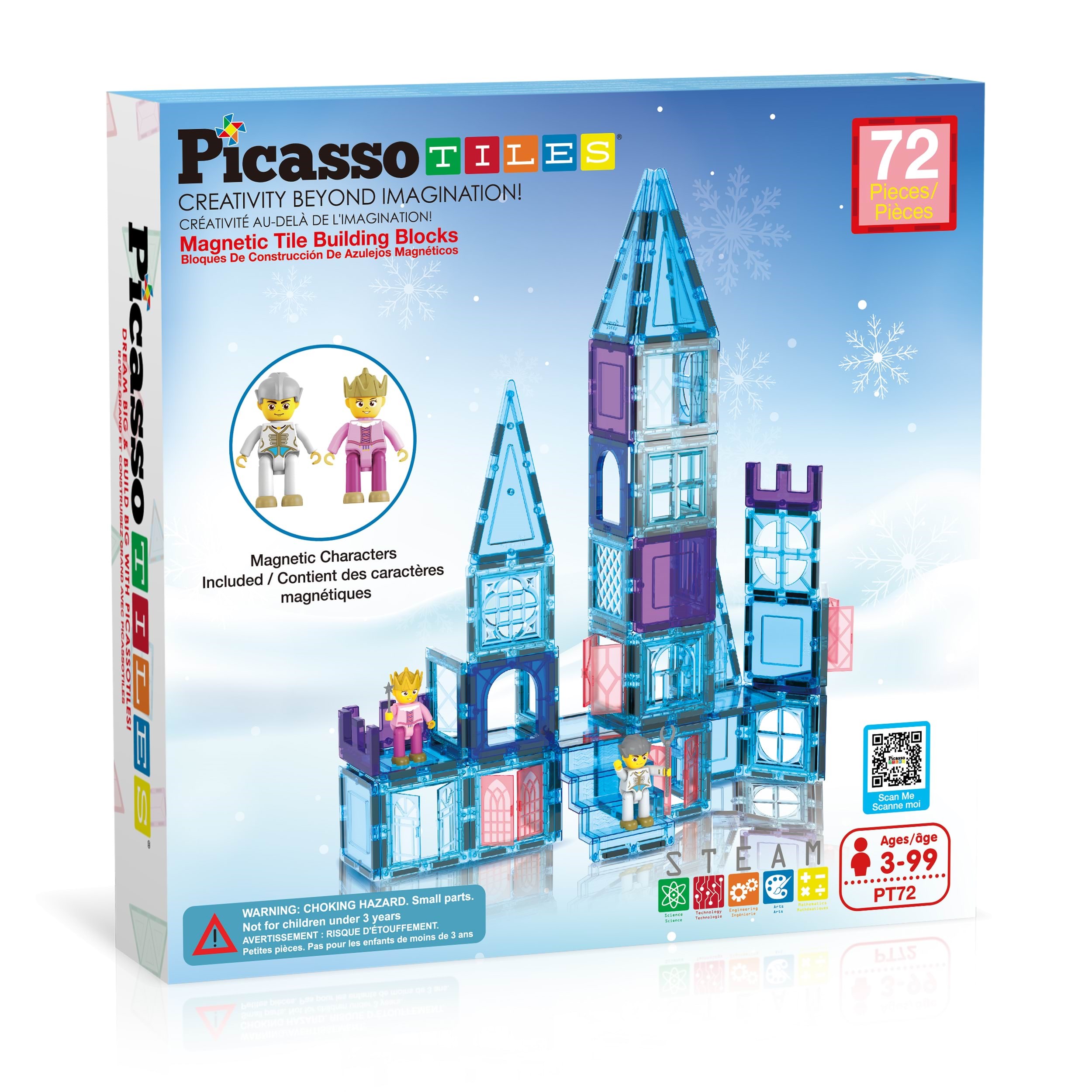PicassoTiles 72 pc Ice Winter Theme Magnetic Tiles set Konstruktionslegetøj PT72