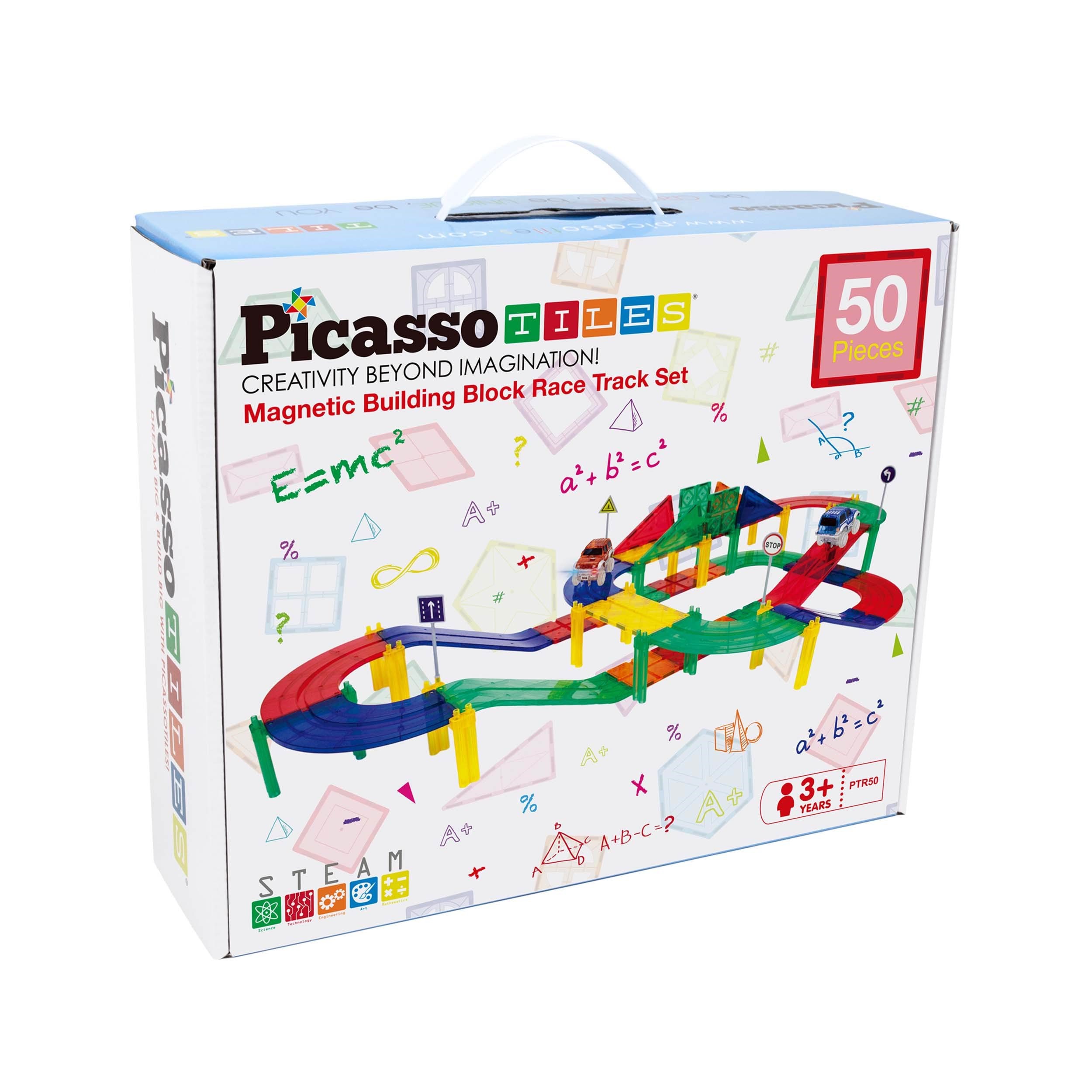 PicassoTiles 50pc Magnetic Race Track Building Blocks Konstruktionslegetøj PTR50