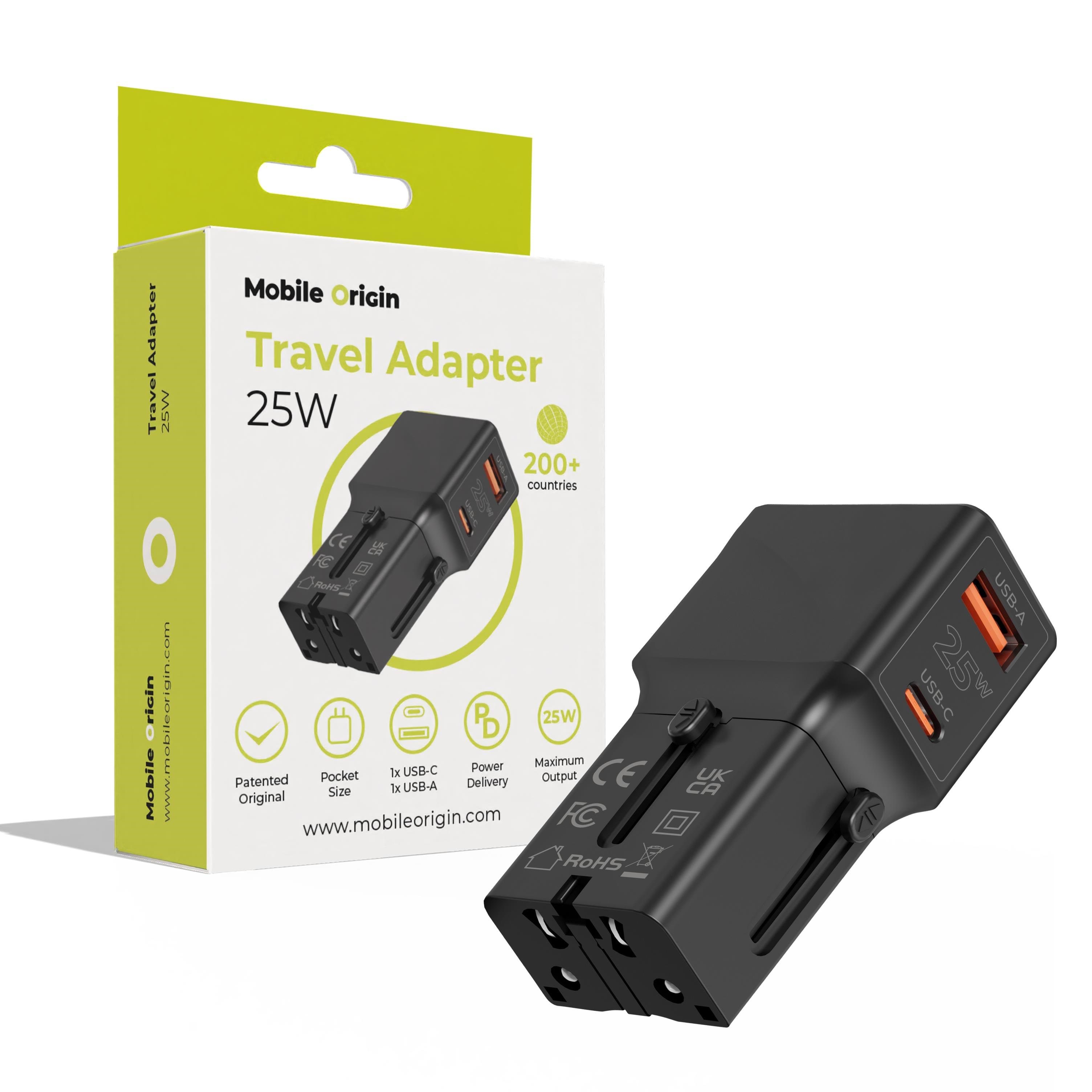 Mobile Origin Travel adapter 25W - EU/US/UK/AU - black Mobil Oplader TAD25-2P-BLK