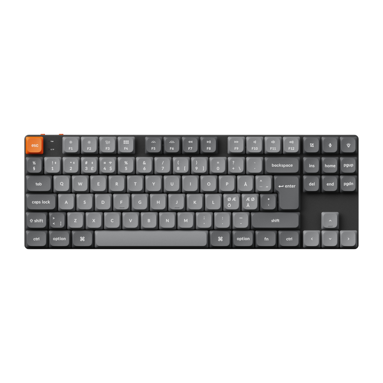 Keychron K1 MAX QMK/VIA Wireless RGB Hot Swap Low Profile Red - Gray - Tastatur - Uden Numpad - Nordisk - Grå Tastatur K1M-H1-BO