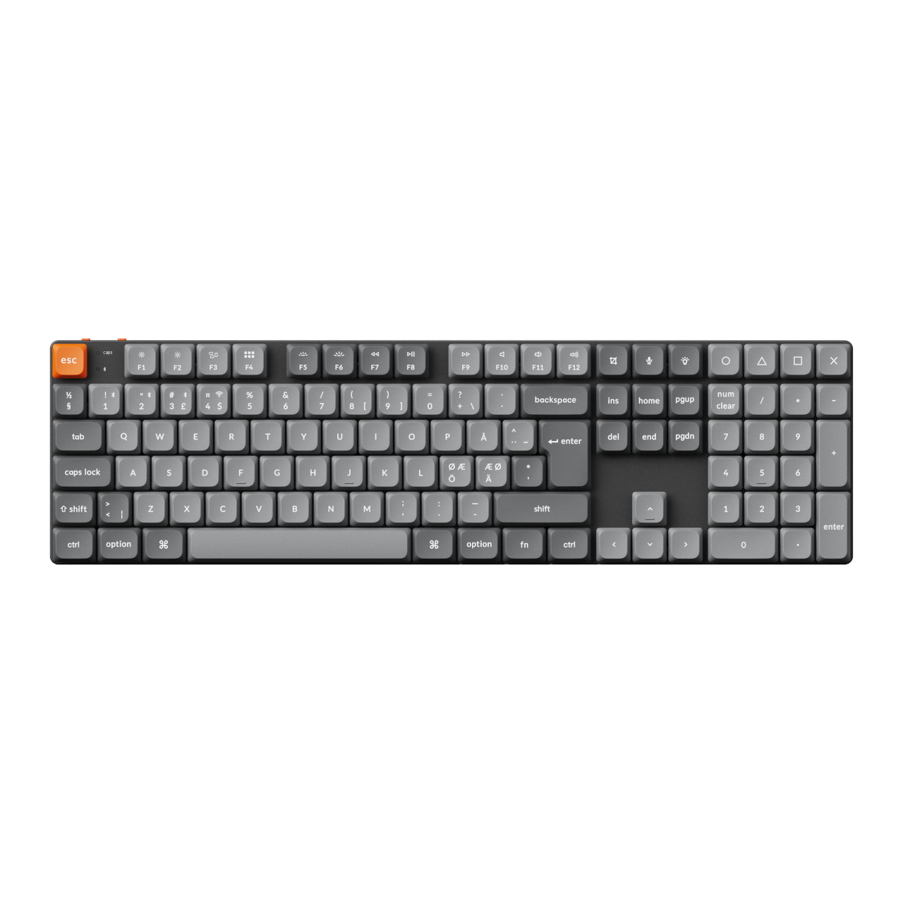 Keychron K5 MAX QMK/VIA Wireless RGB Hot Swap Low Profile Red - Gray - Gaming Tastatur - Nordisk - Grå Tastatur K5M-H1-BO