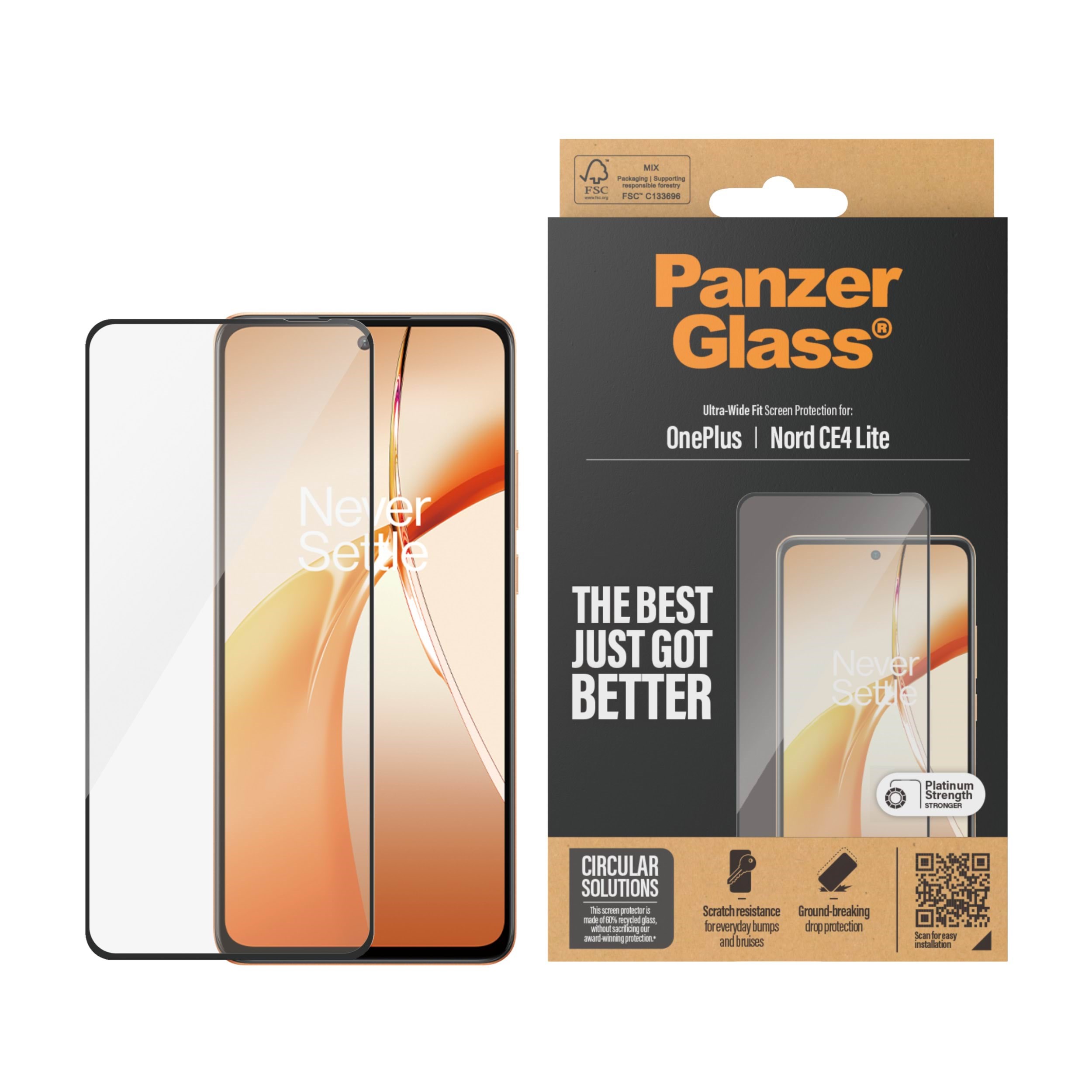 PanzerGlass Screen Protector w. Black Frame OnePlus Nord CE4 Lite | Ultra-Wide Fit