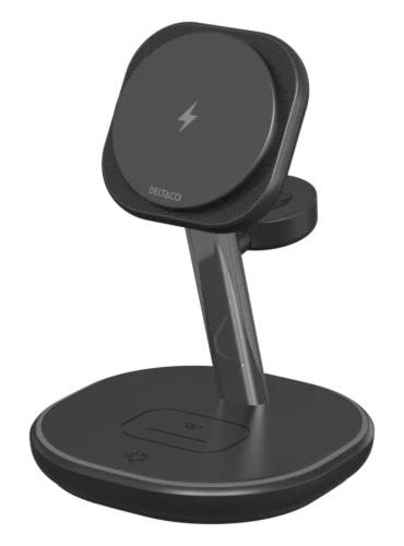 Deltaco 3-in-1 magnetic wireless charging Stand Mobil Oplader QI-1049