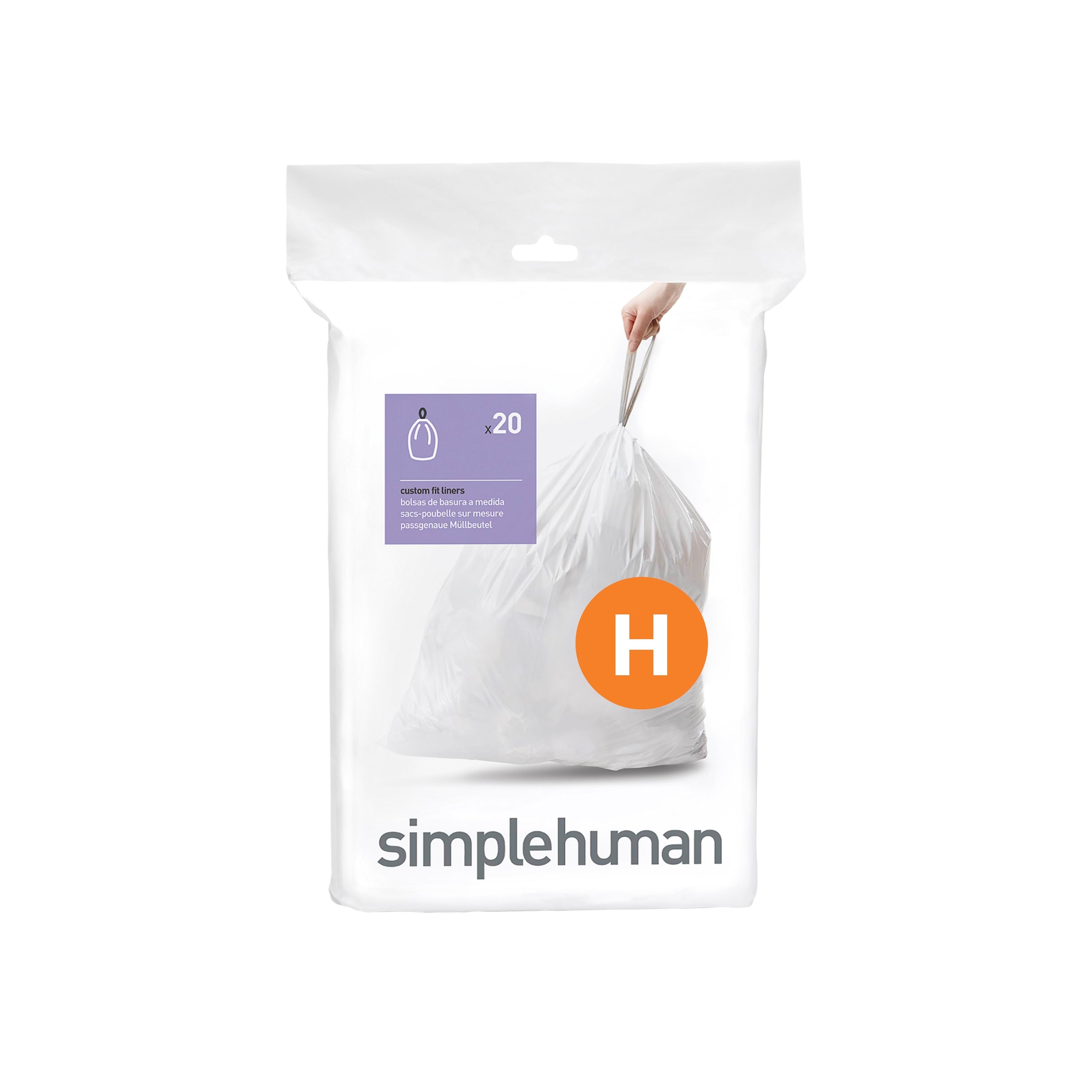 Simplehuman Kode H skræddersyede affaldsposer, pakke med 20, hvid Rengøring CW0168