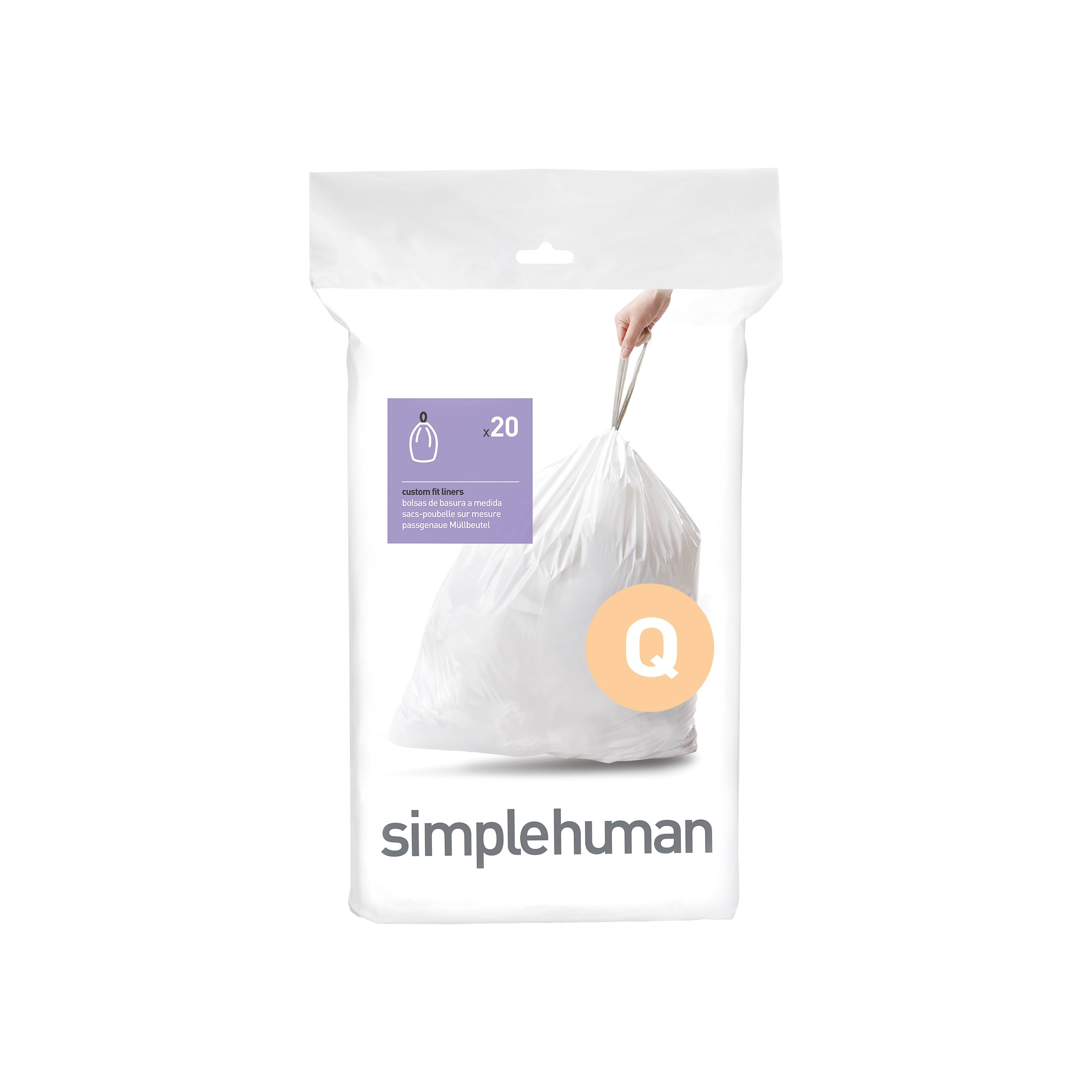 Simplehuman Kode Q skræddersyede affaldsposer, pakke med 20, hvid Rengøring CW0176