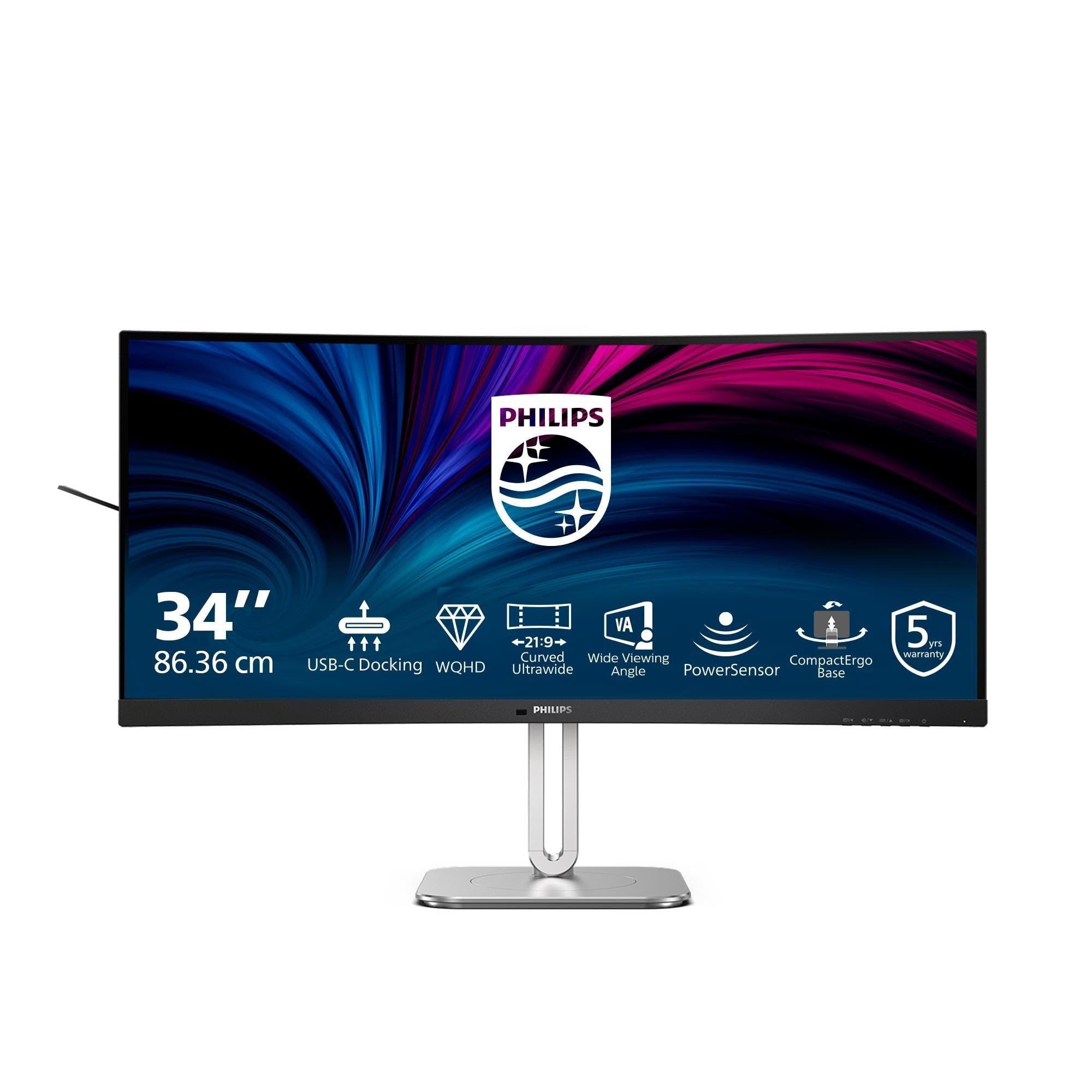 34" Philips 34B2U5600C - 3440x1440 (UWQHD) - 120Hz - VA - 96W USB-C - KVM switch Computerskærm Grey 34B2U5600C/00