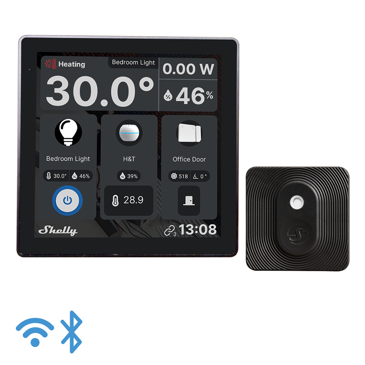 Shelly Wall Display Black + BLU H&T Black - WiFi touch skærm Smart Home Shelly_WallD_BLU_HT_Black