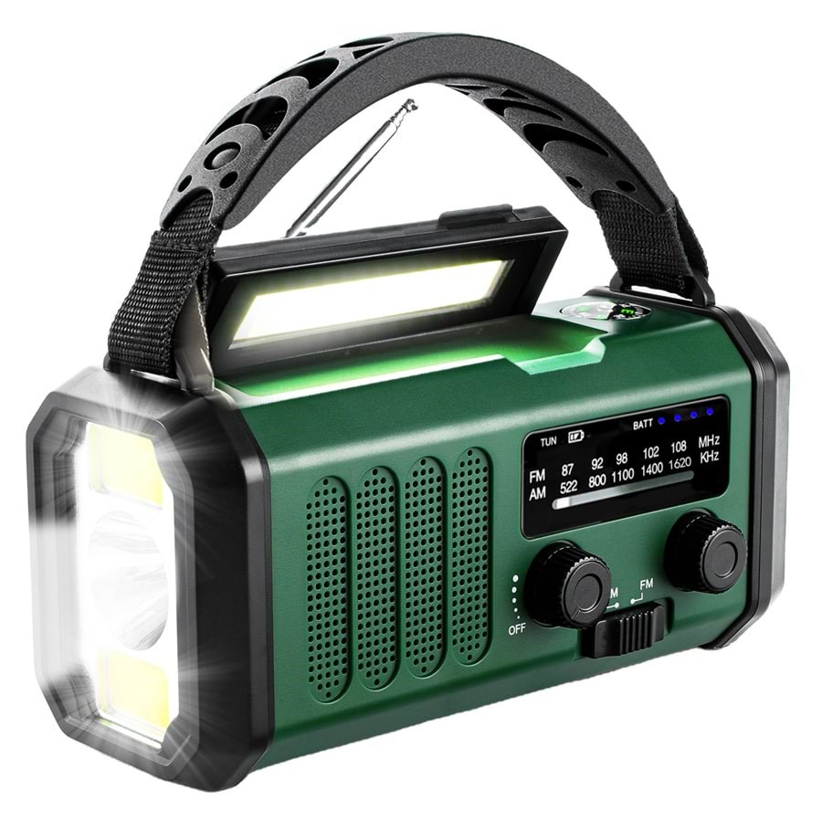 Lippa Nødradio - AM/FM - Solar - Dynamo - Kompas - 10.000 mAh Power Bank - AM/FM - Mono - Grøn Radio LPFMR03
