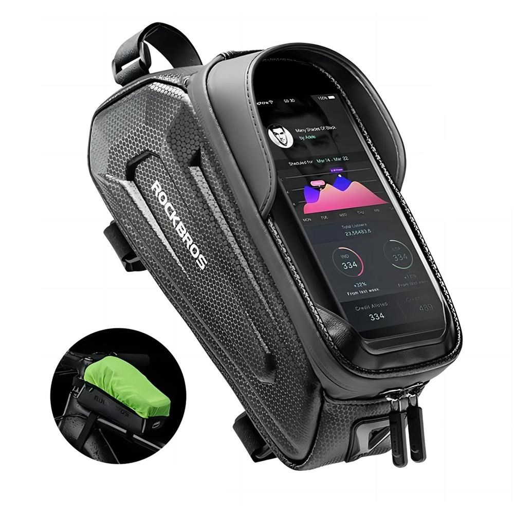 Rockbros B68 Bike Pannier for Frame - Armored - with Phone Pocket and Cover - 1.7L - Black
