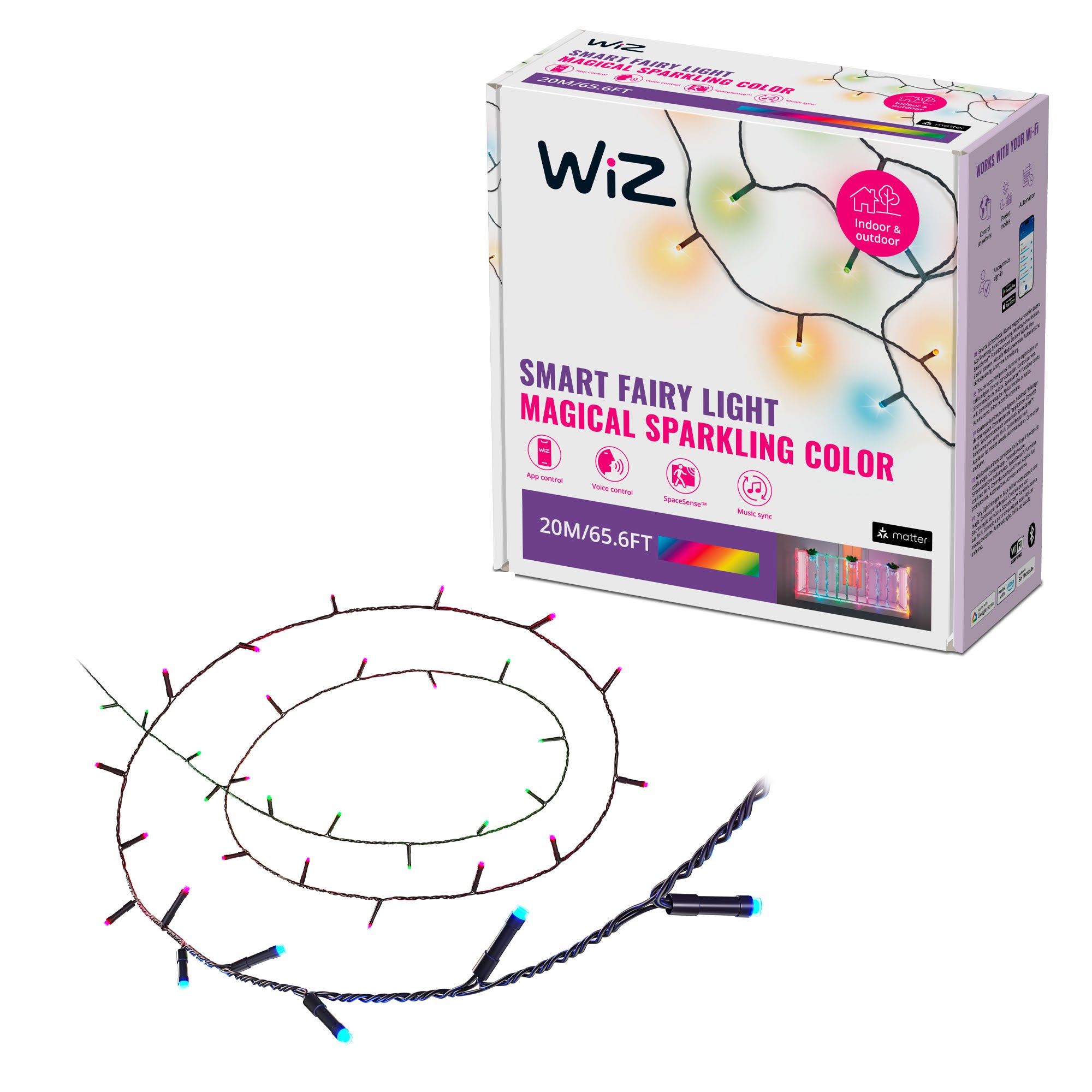 WiZ Smart Fairy Light lyskæde, 20 m, RGB og Justerbart hvidt lys Smart Home 929004101222