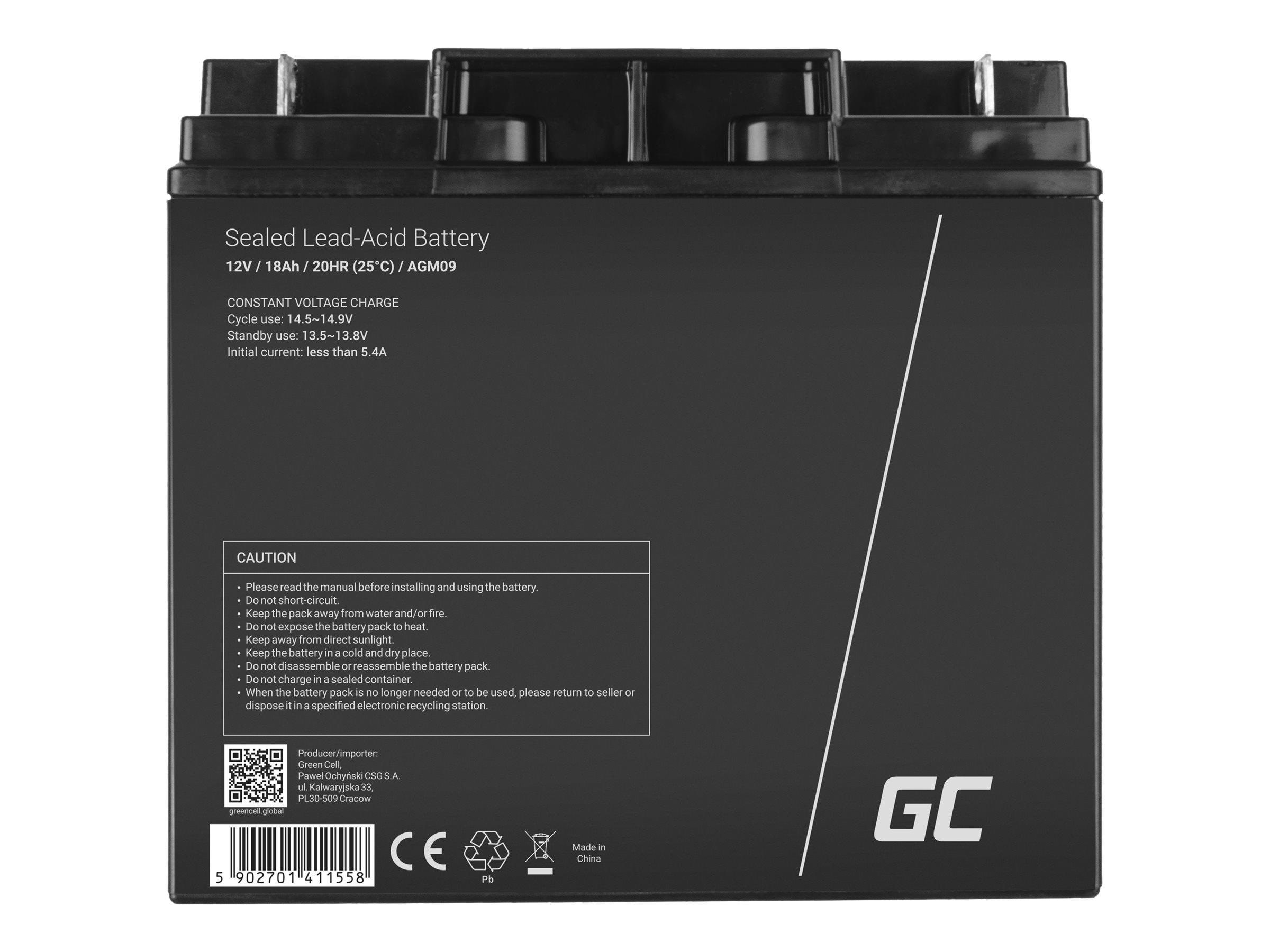 Green Cell AGM09 AGM 12V/18Ah Gel Deep Cycle Ups
