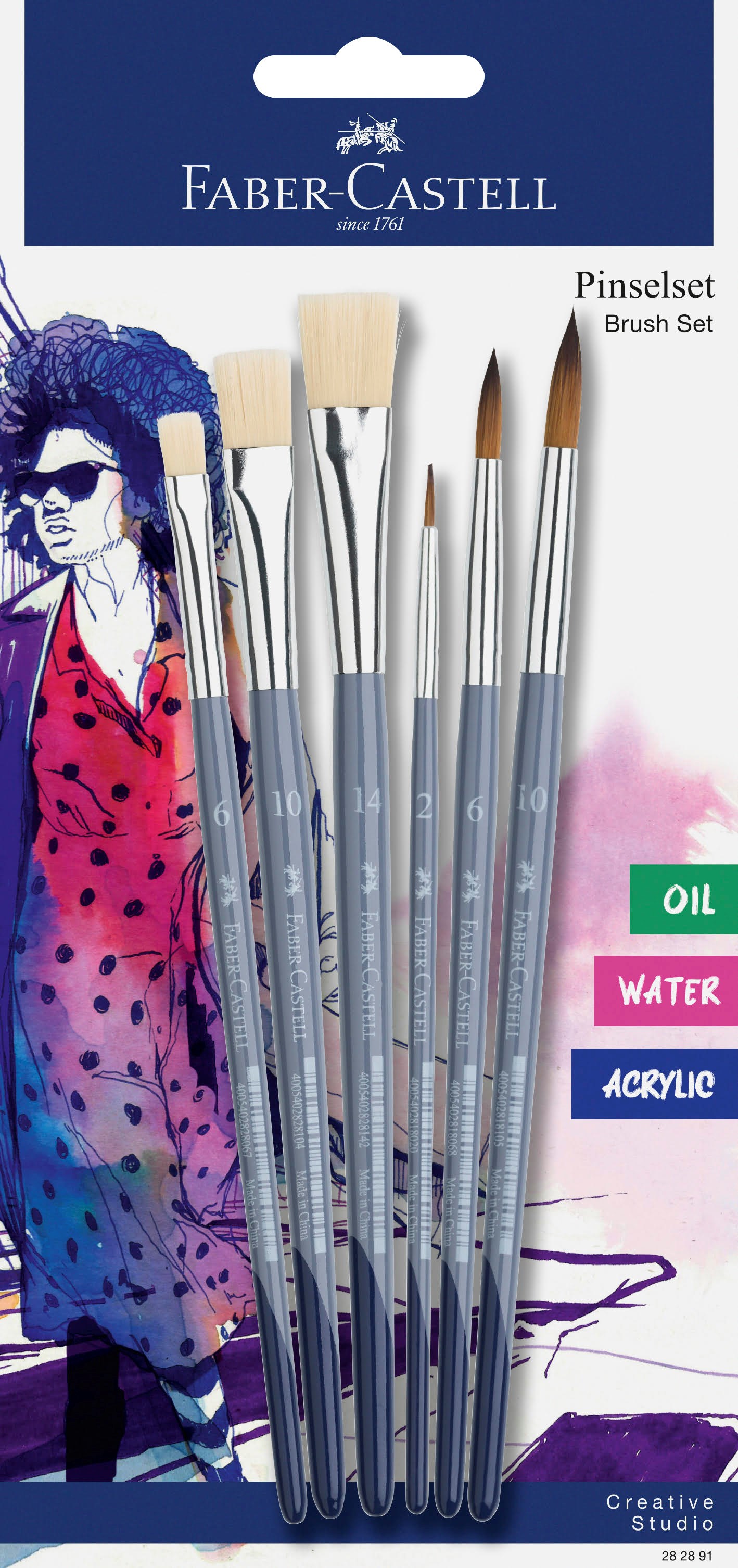 Faber-Castell pensel 3xrund + 3xflad BC Hobby Artikler 282891