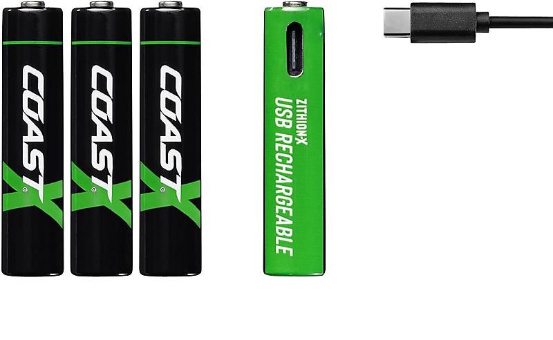 Coast Batteri 1,5V AAA, Li-Ion genopladelig 750 mAh, USB-C kabel, pakke á 4 stk.