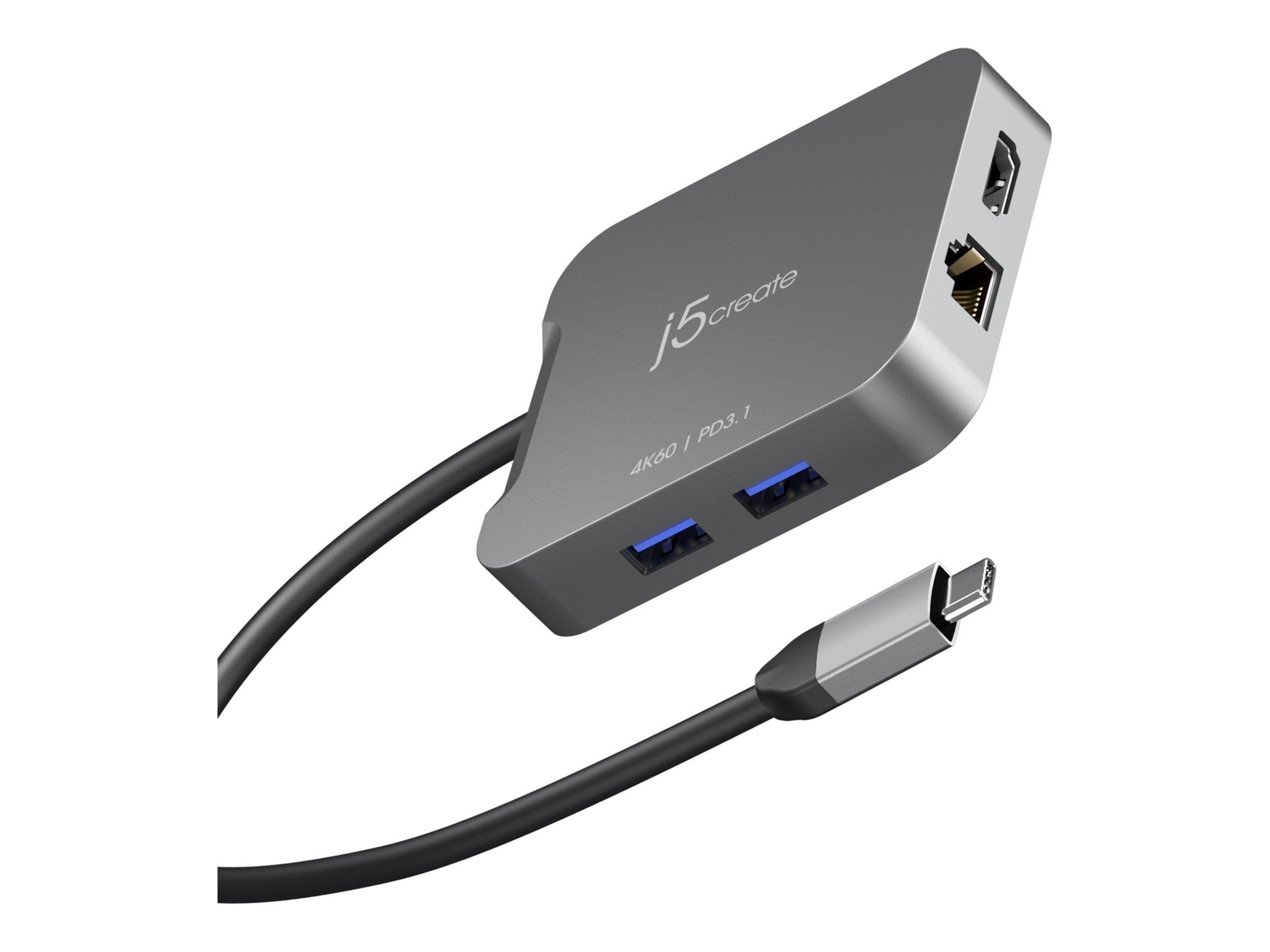 j5create 5-in-1 USB-C Travel Adapter (with Ethernet and 140W PD) Docking Station JCD3191-N