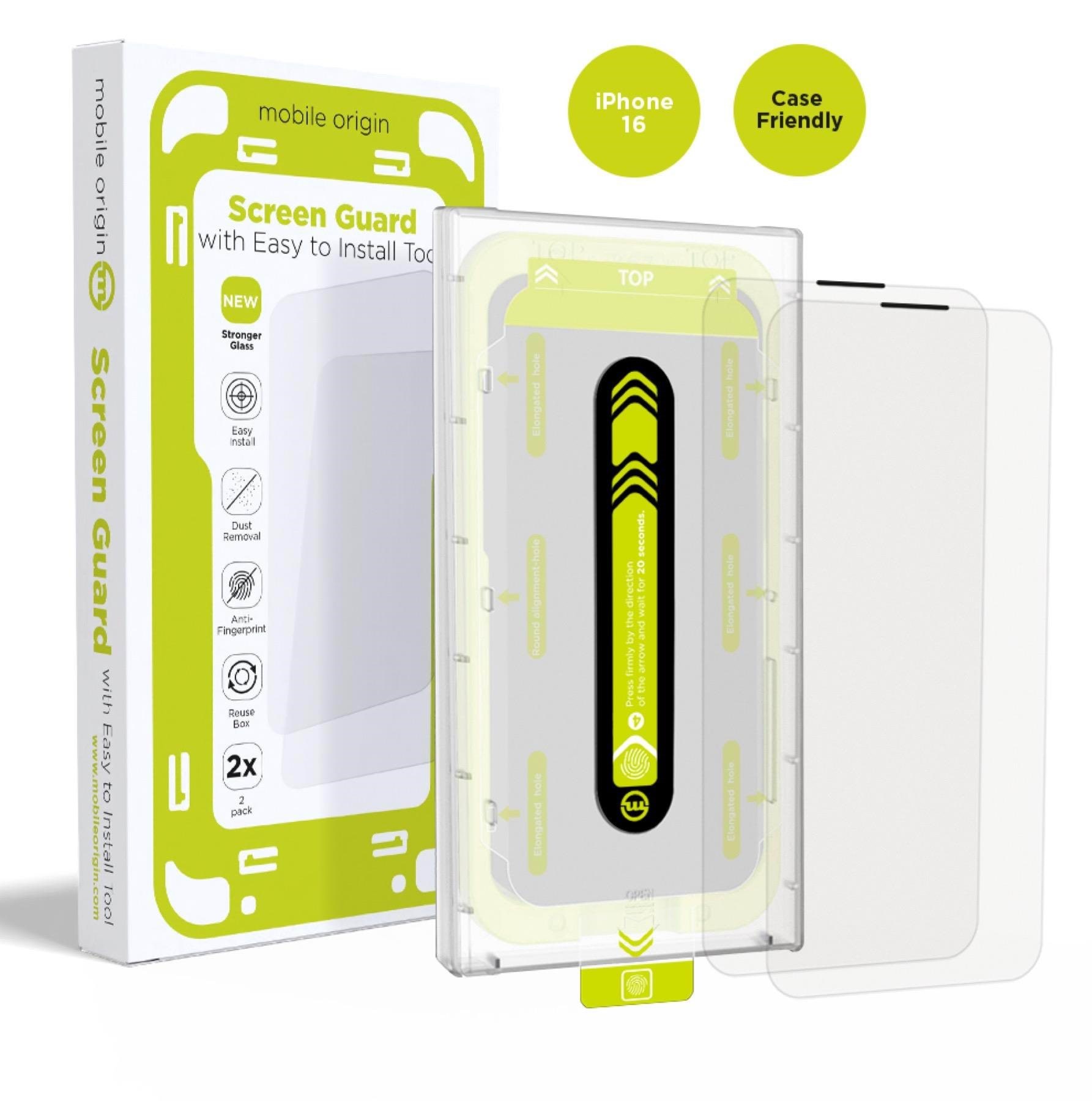 Mobile Origin Screen Guard with easy applicator - 2 pack - iPhone 16 Beskyttelsesglas SGA-i16-2pk